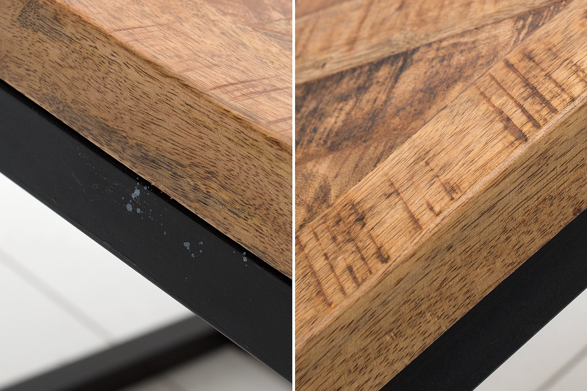 INFINITY HOME Mesa de centro de 100 cm de madera maciza de mango, diseño industrial