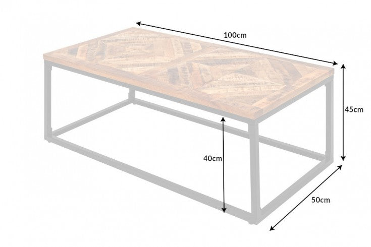 INFINITY HOME Mesa de centro de 100 cm de madera maciza de mango, diseño industrial