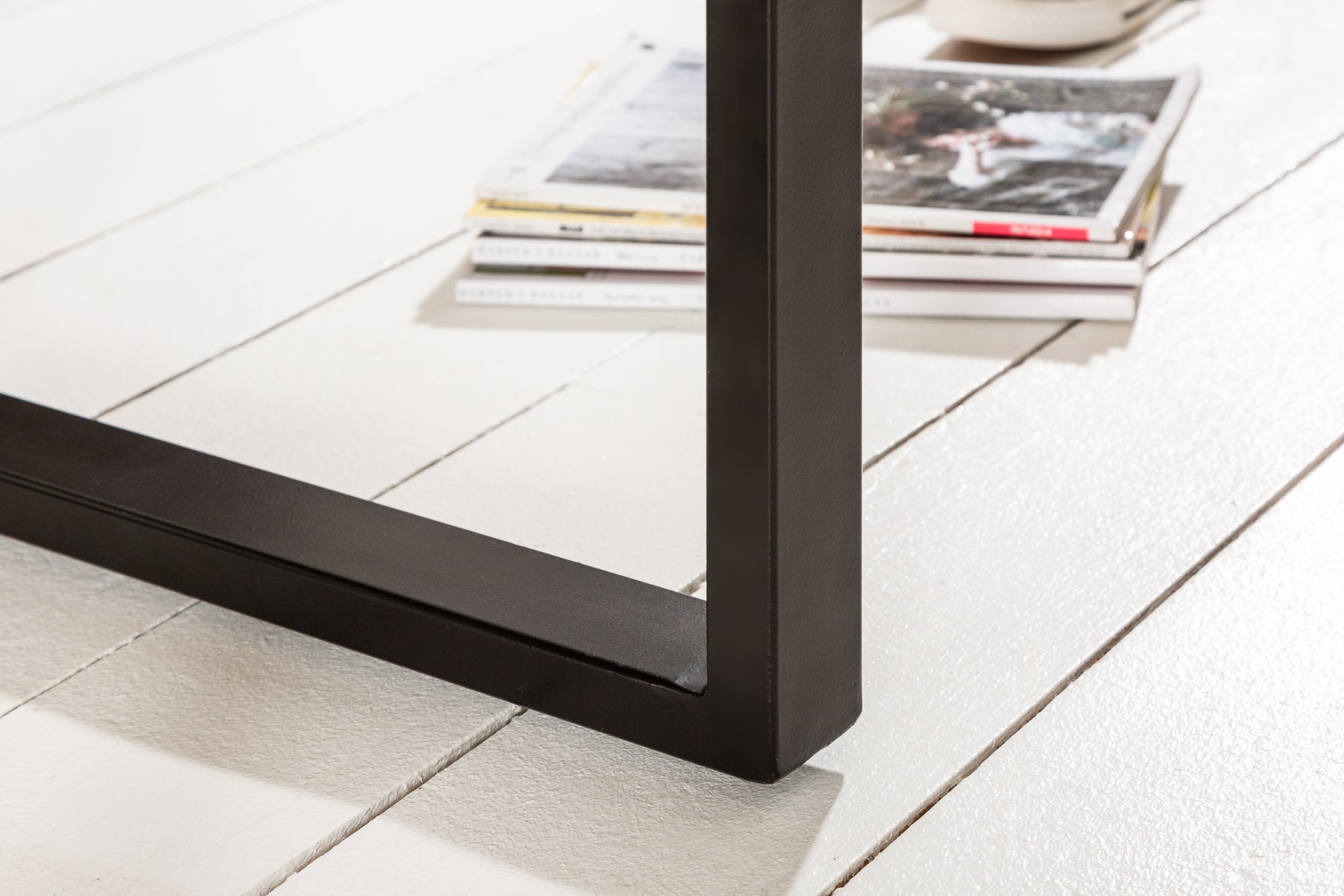 IRON CRAFT Mesa de centro de 60 cm de madera maciza de mango, diseño industrial