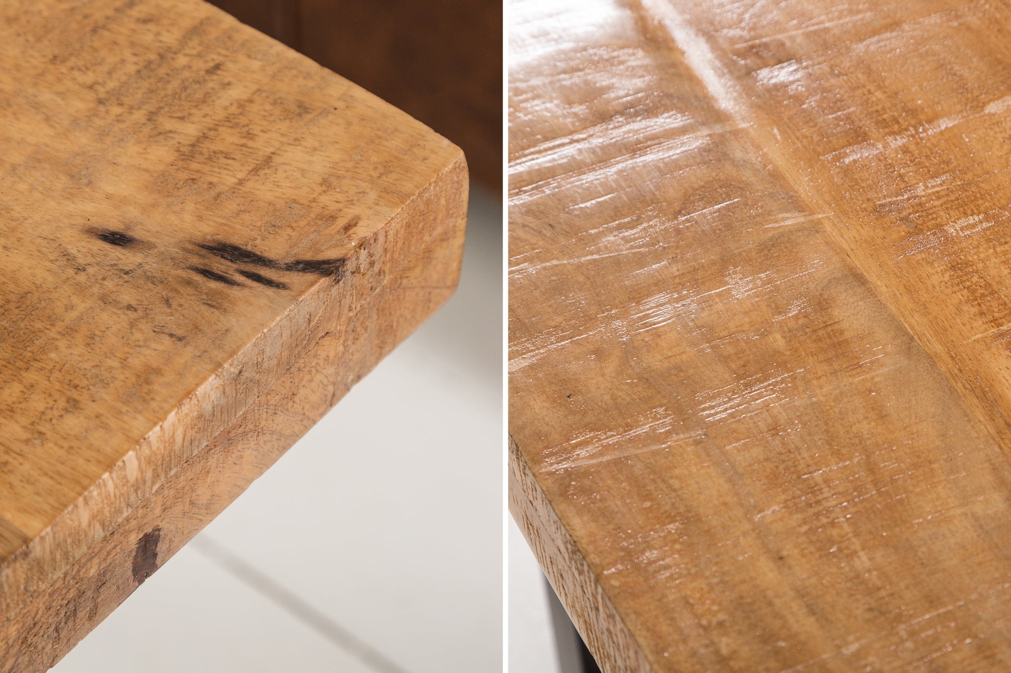 IRON CRAFT Mesa de centro de 60 cm de madera maciza de mango, diseño industrial