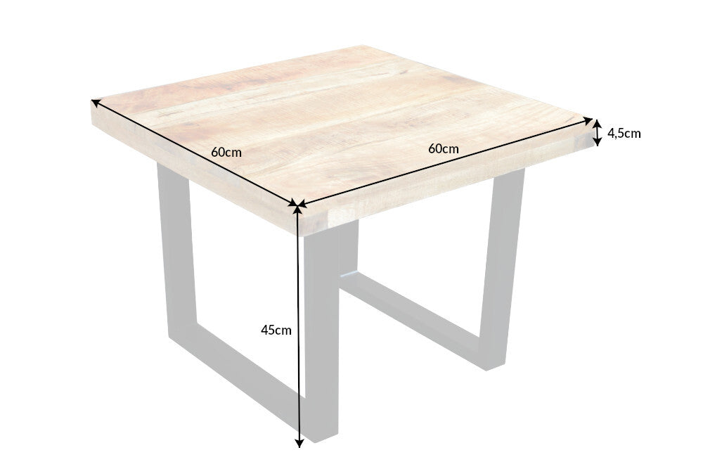 IRON CRAFT Mesa de centro de 60 cm de madera maciza de mango, diseño industrial