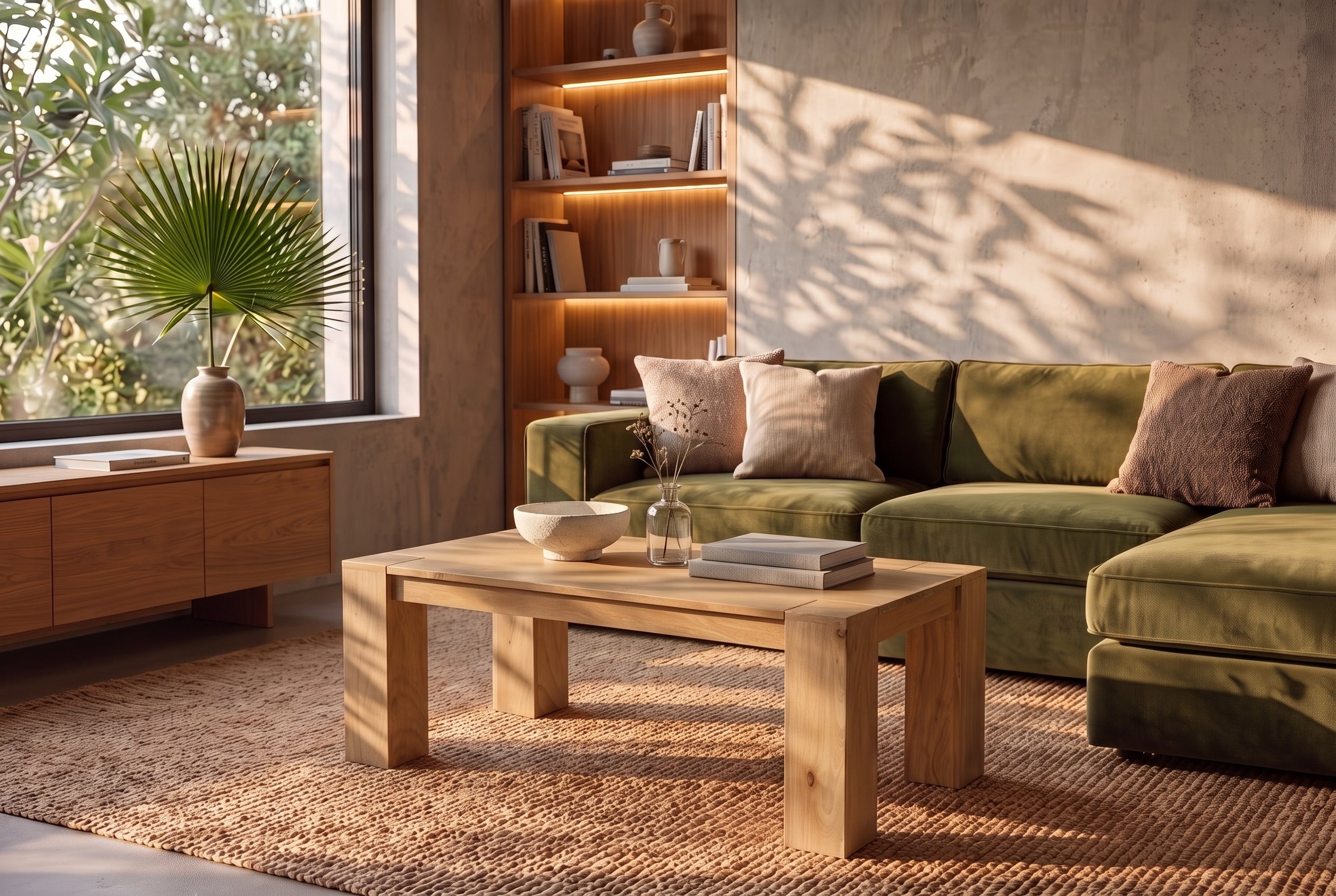 Table basse massive MAKASSAR 100cm en manguier naturel finition crème grain unique