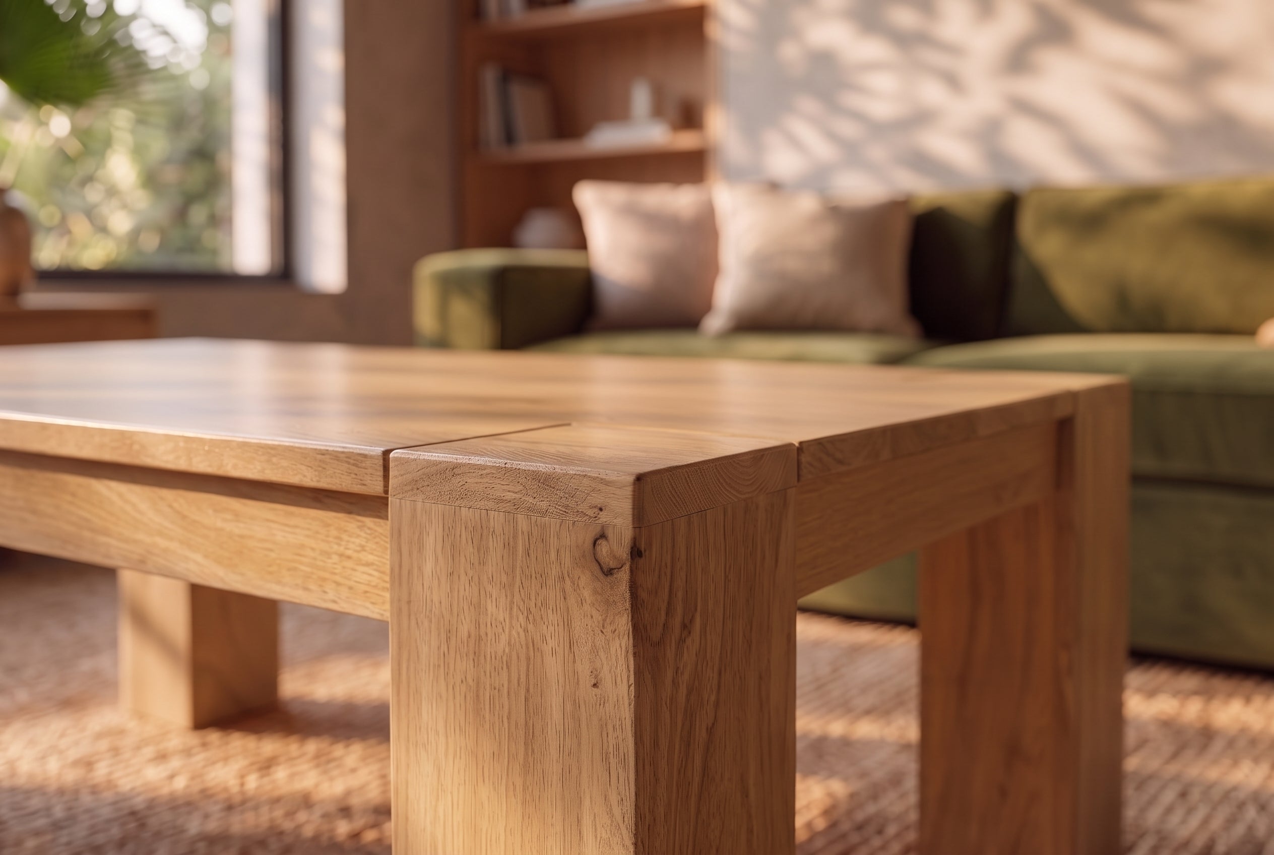 Table basse massive MAKASSAR 100cm en manguier naturel finition crème grain unique
