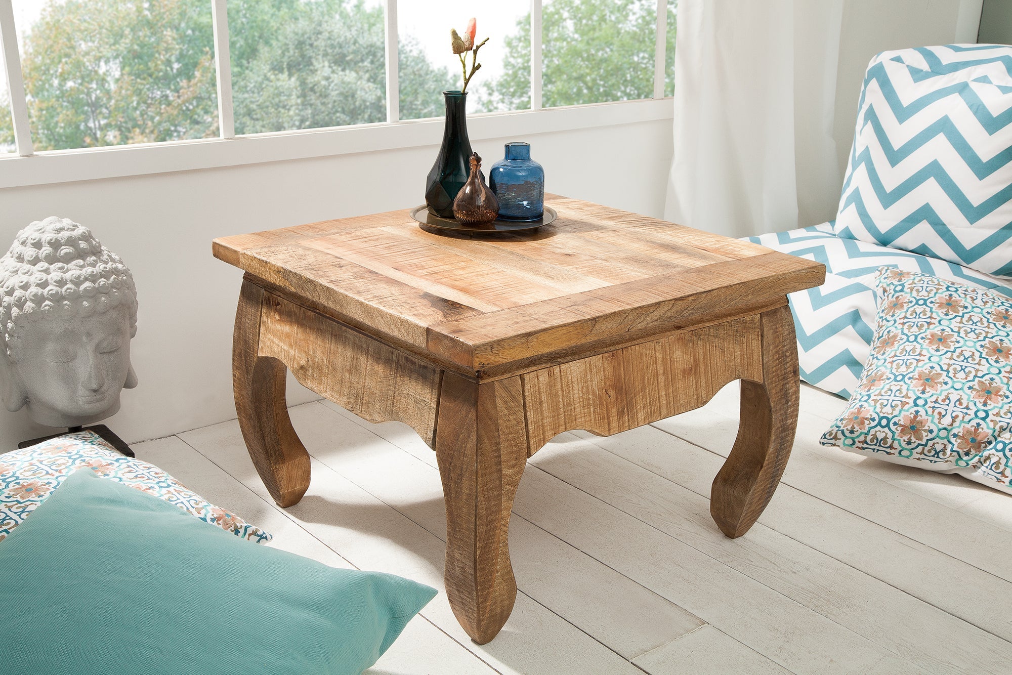 OPIUM ANTIQUE mesa de centro maciza 60cm mesa auxiliar de madera de mango natural
