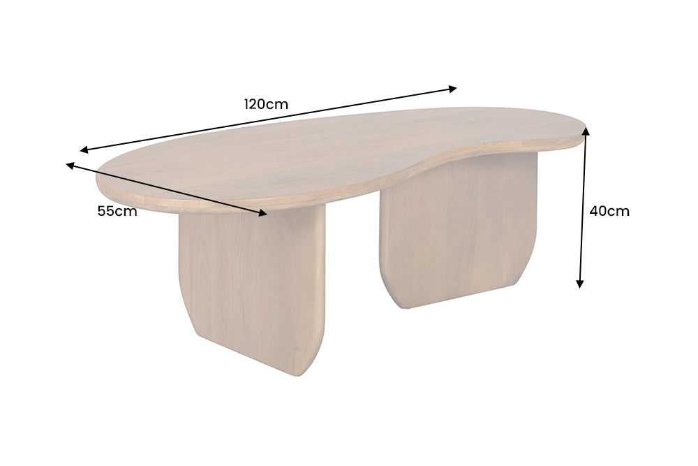 Table basse massive ORGANIC 120cm en bois de mangue finition miel forme organique