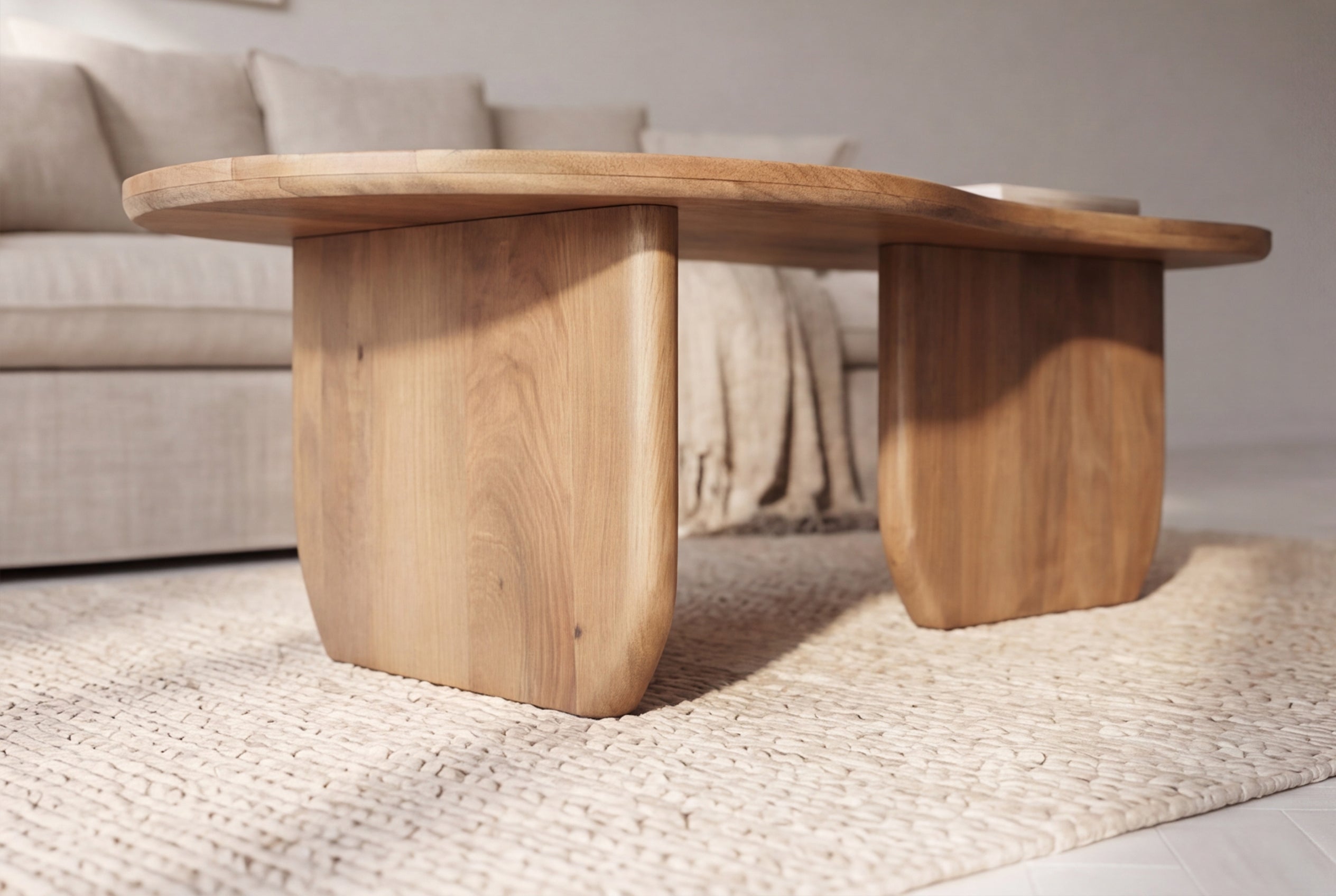 Table basse massive ORGANIC 120cm en bois de mangue finition miel forme organique
