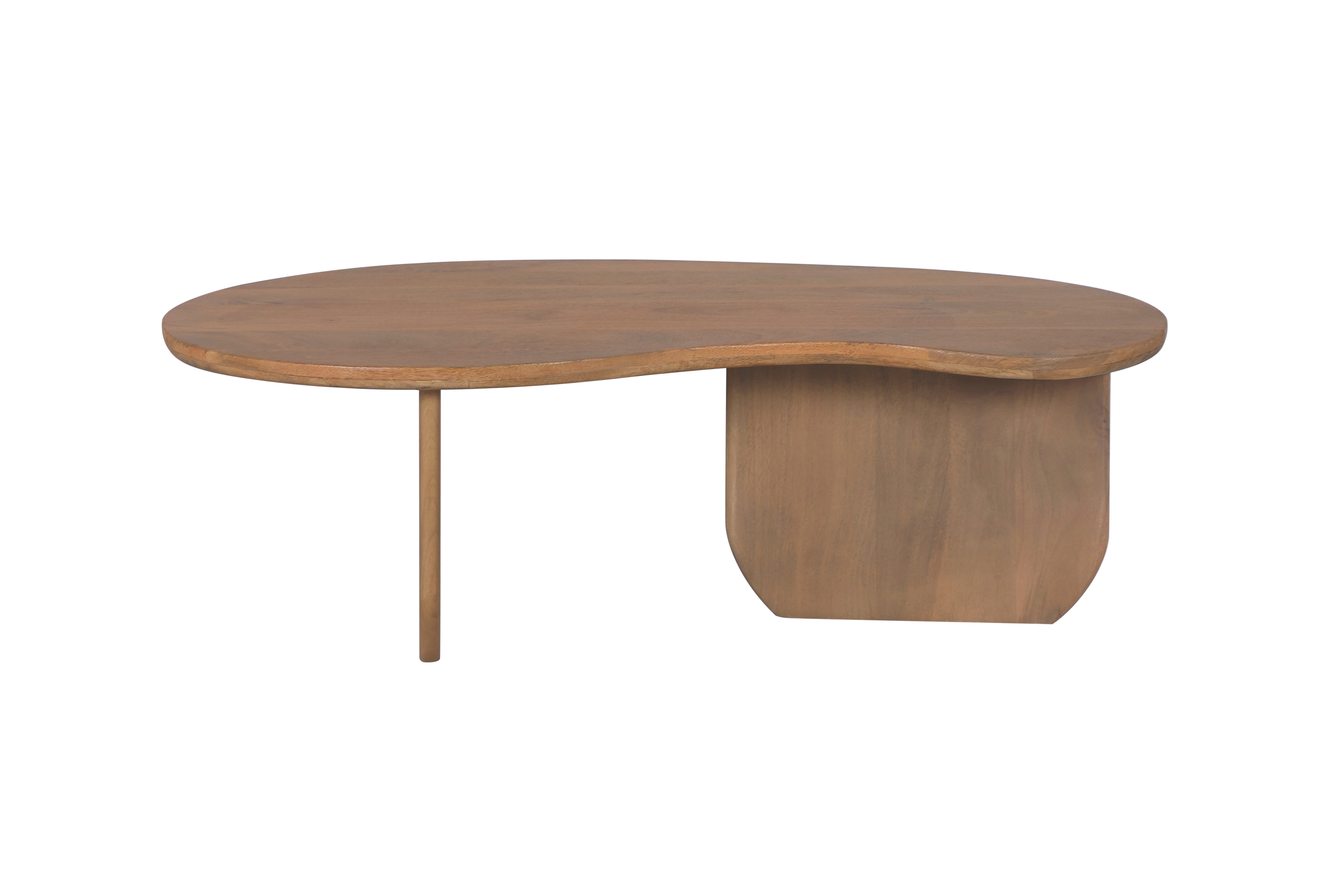 Table basse massive ORGANIC 120cm en bois de mangue finition miel forme organique
