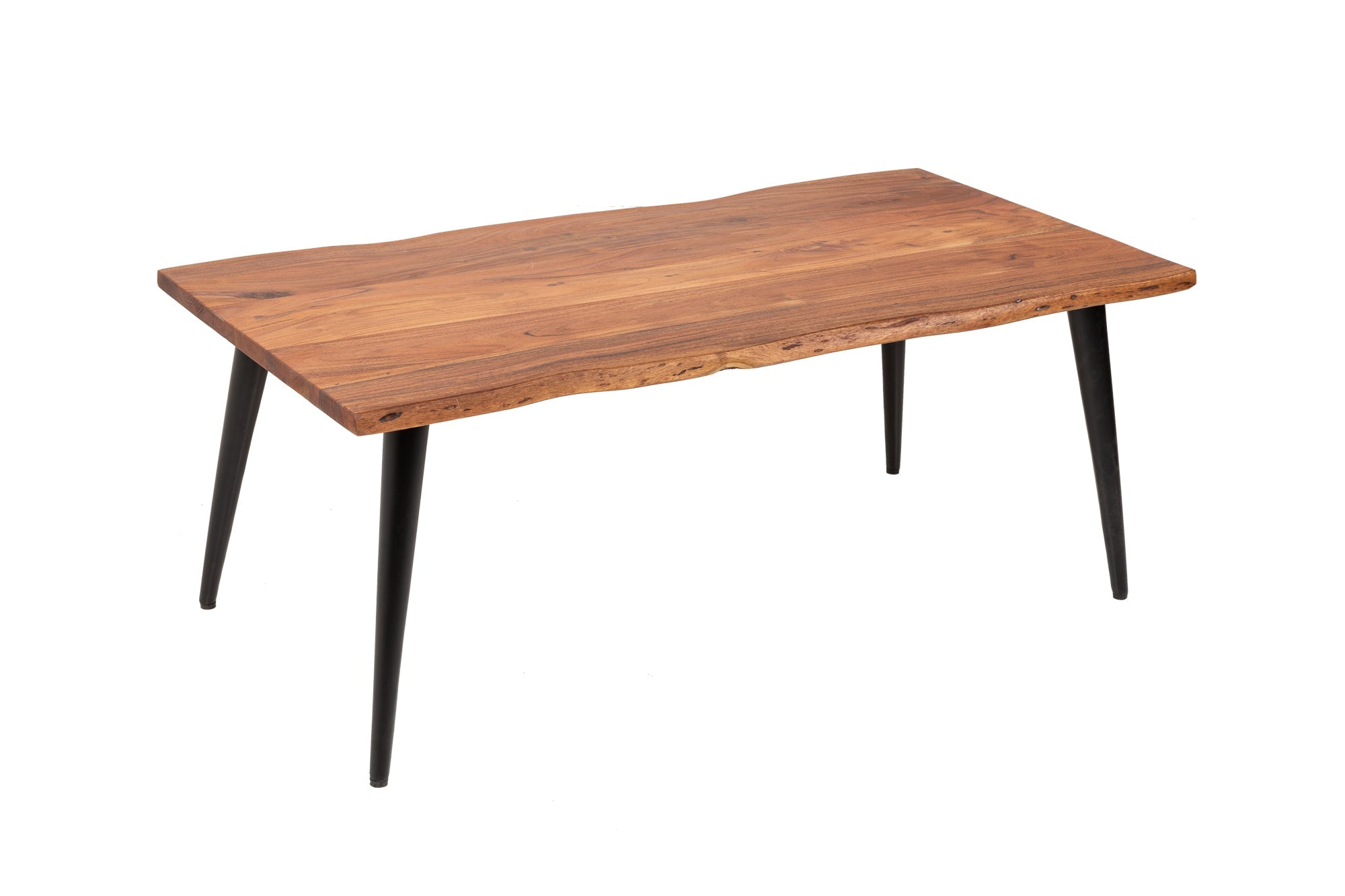 ORGANIC LIVING Mesa de centro maciza de 110 cm en madera de acacia natural con borde de árbol