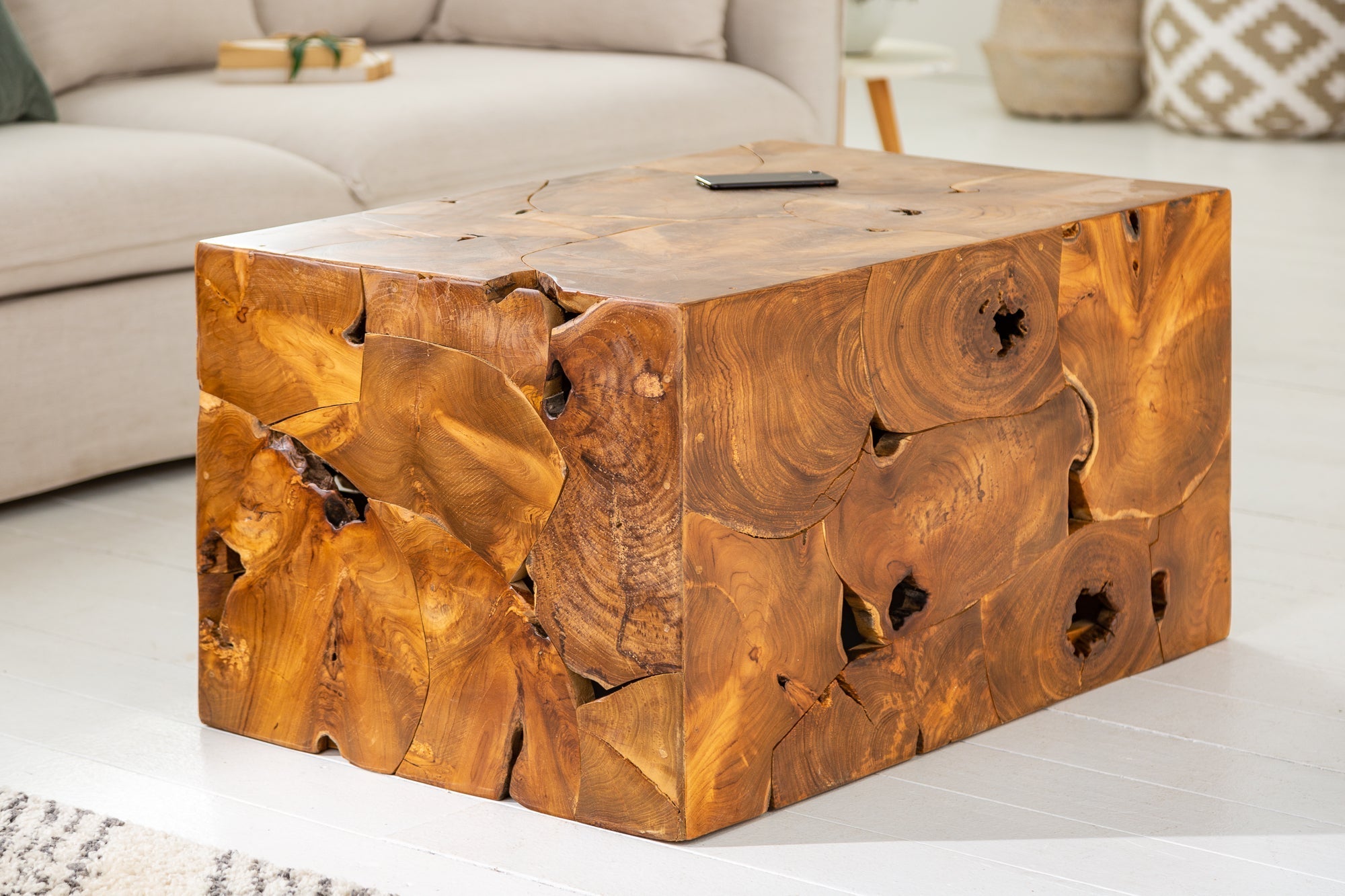 Table basse massive SQUARE 90cm cube en teck fait main