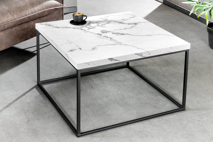 Table basse moderne ARCHITECTURE 60cm marbre blanc structure métal design