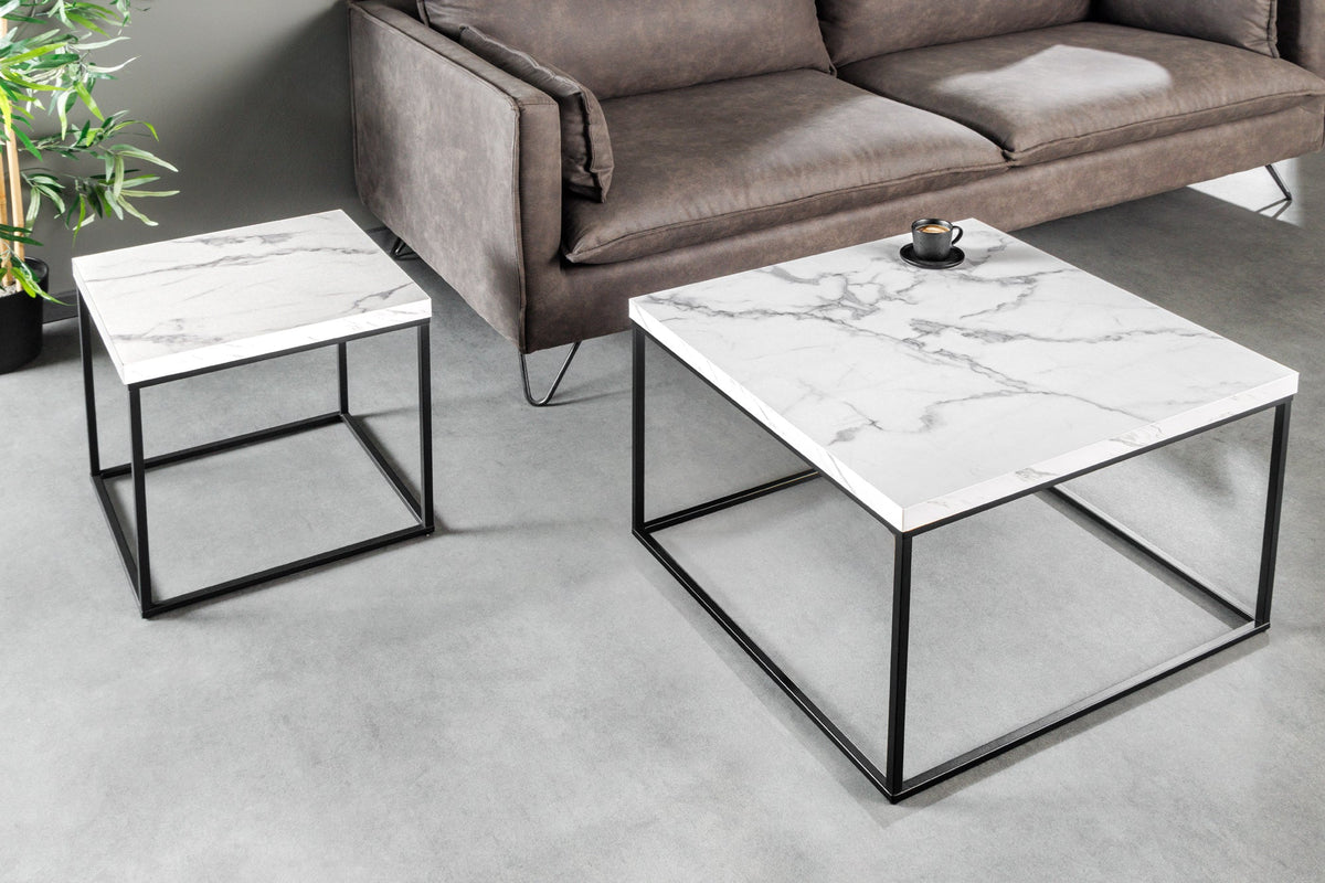 Table basse moderne ARCHITECTURE 60cm marbre blanc structure métal design