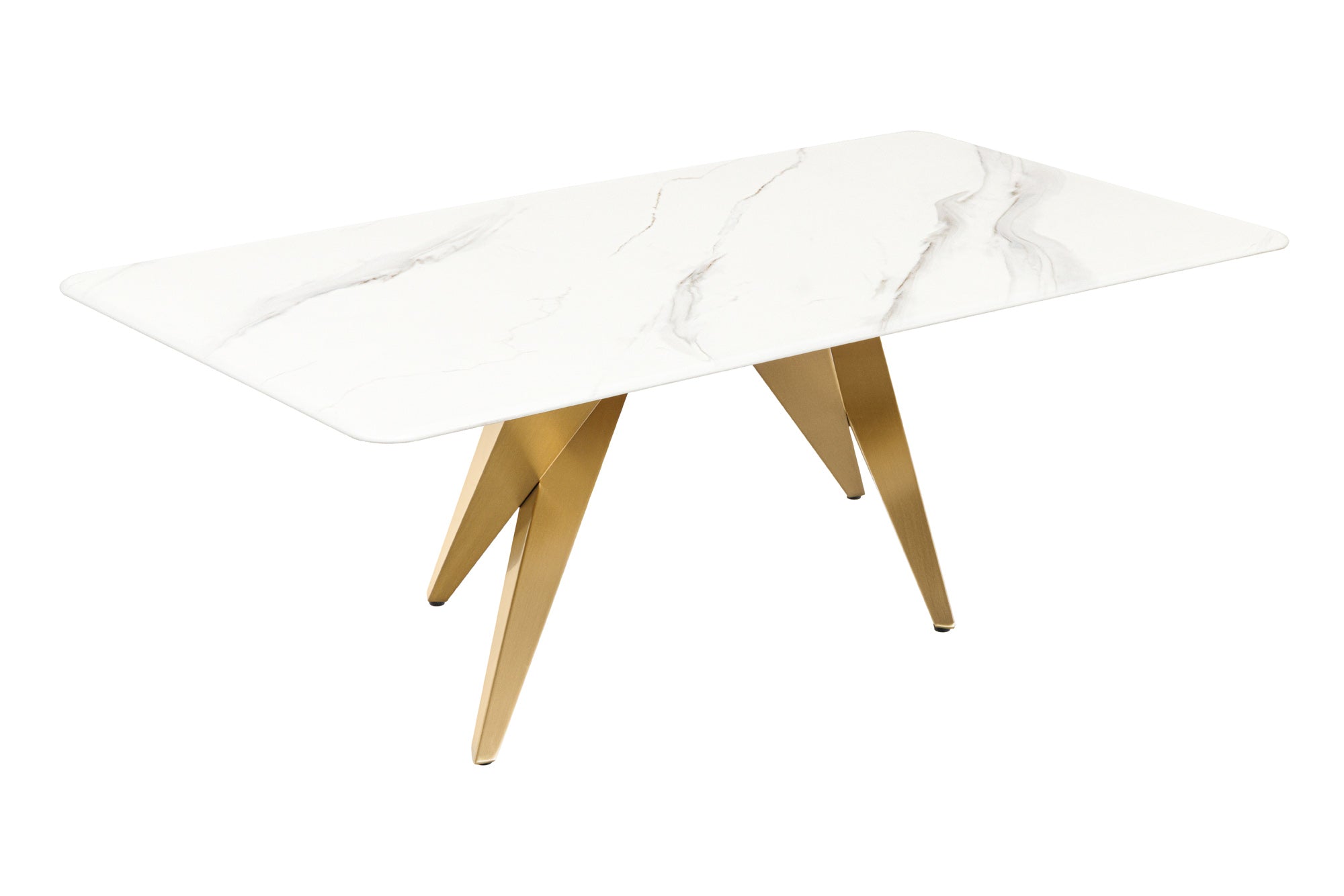 ART LIVING mesa de centro moderna 130cm mármol blanco cerámica champán oro cepillado