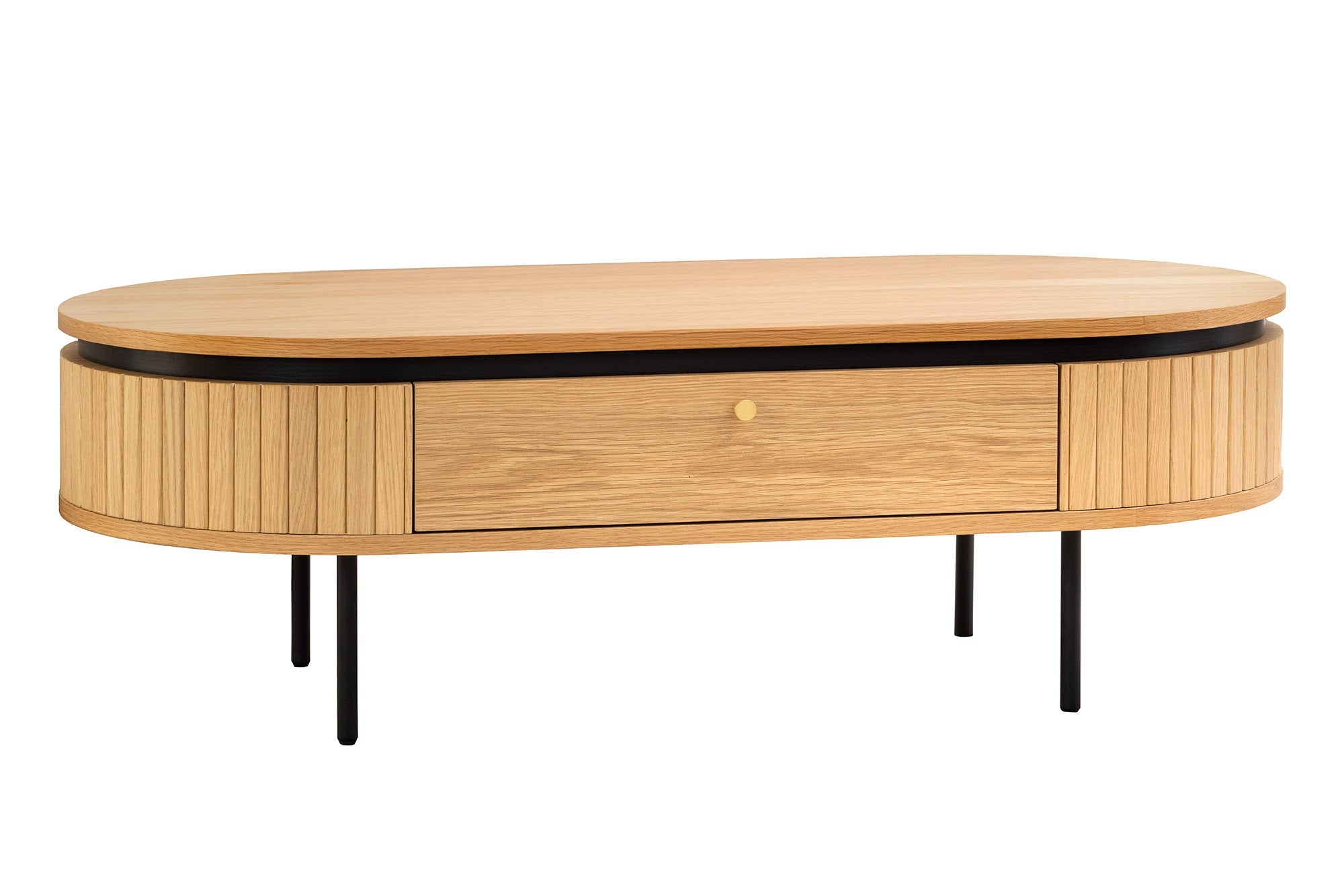 Table basse moderne ATELIER 120cm en chêne noir naturel avec deux tiroirs