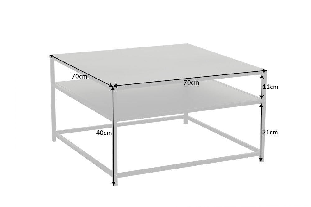 DURA STEEL Mesa de centro moderna de 70 cm en metal negro con compartimento de almacenaje