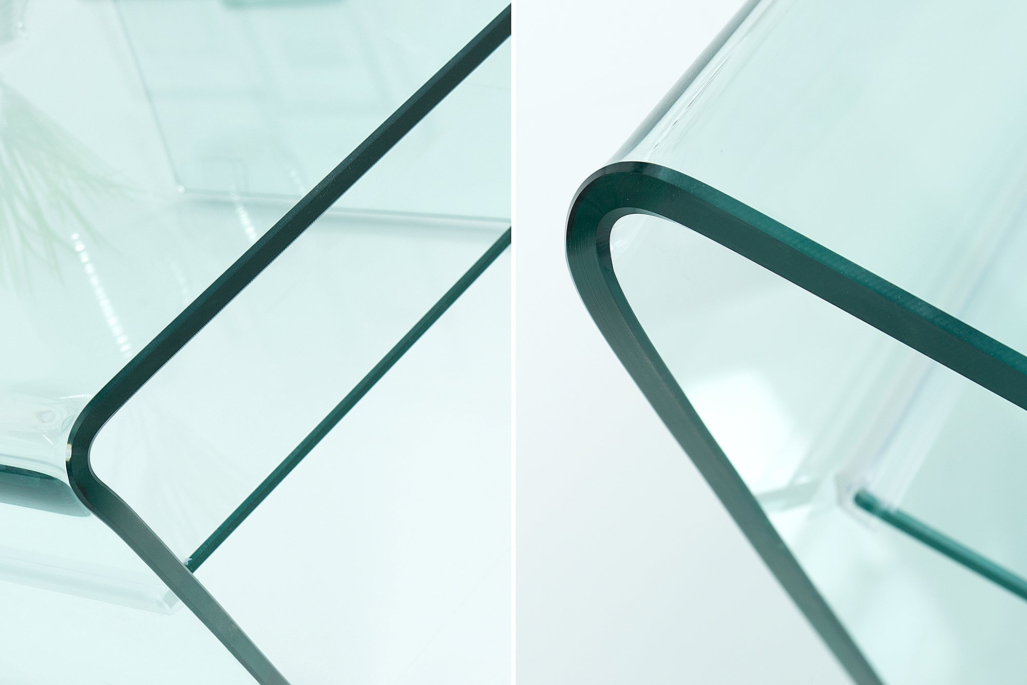 FANTOME Mesa de centro moderna de cristal trapezoidal de 70 cm con estante transparente
