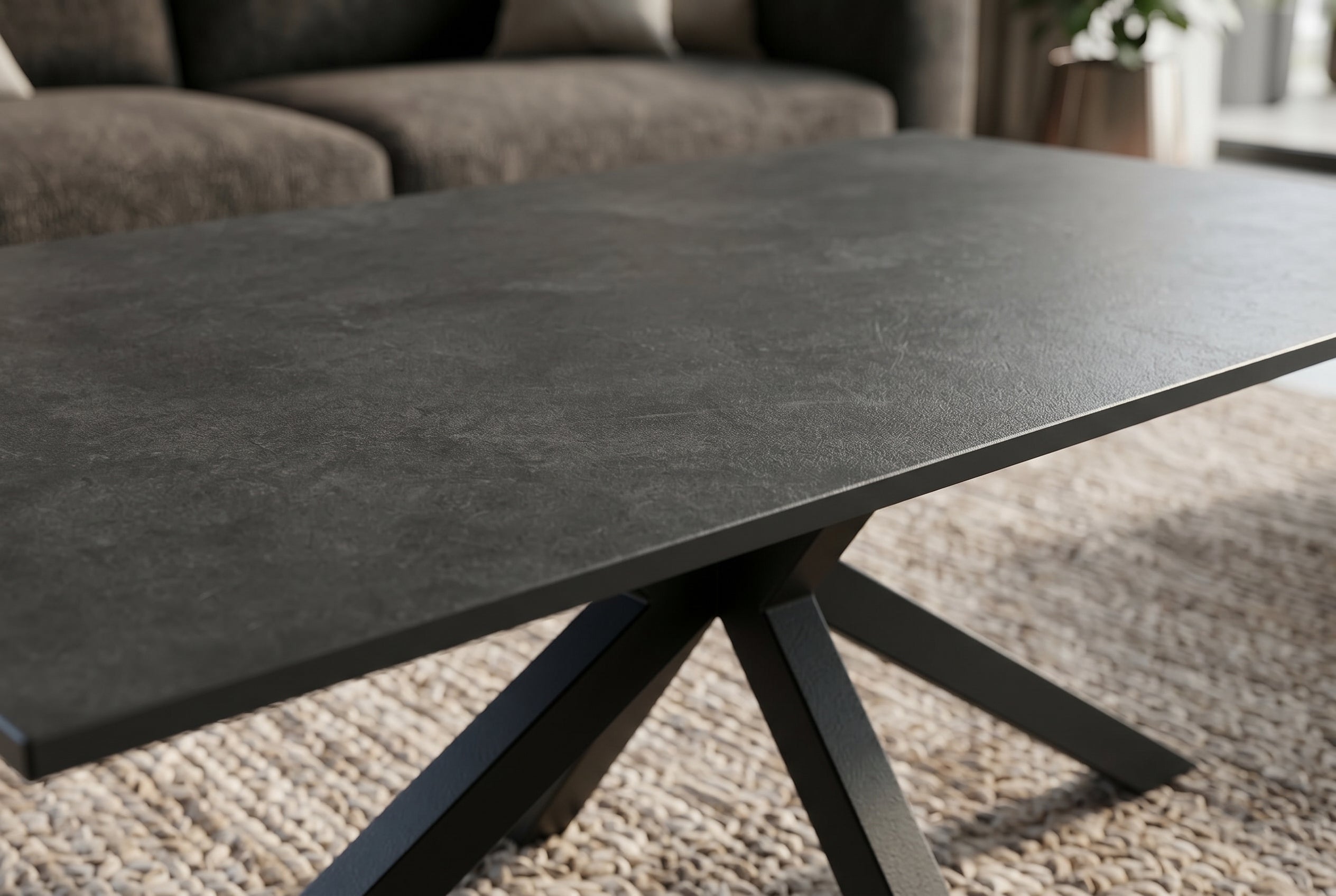 Table basse moderne GALAXIE 100cm anthracite céramique noir piètement étoile