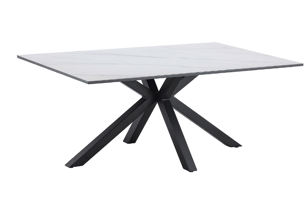 Table basse moderne GALAXIE 100cm en céramique blanche et piètement en métal noir en étoile