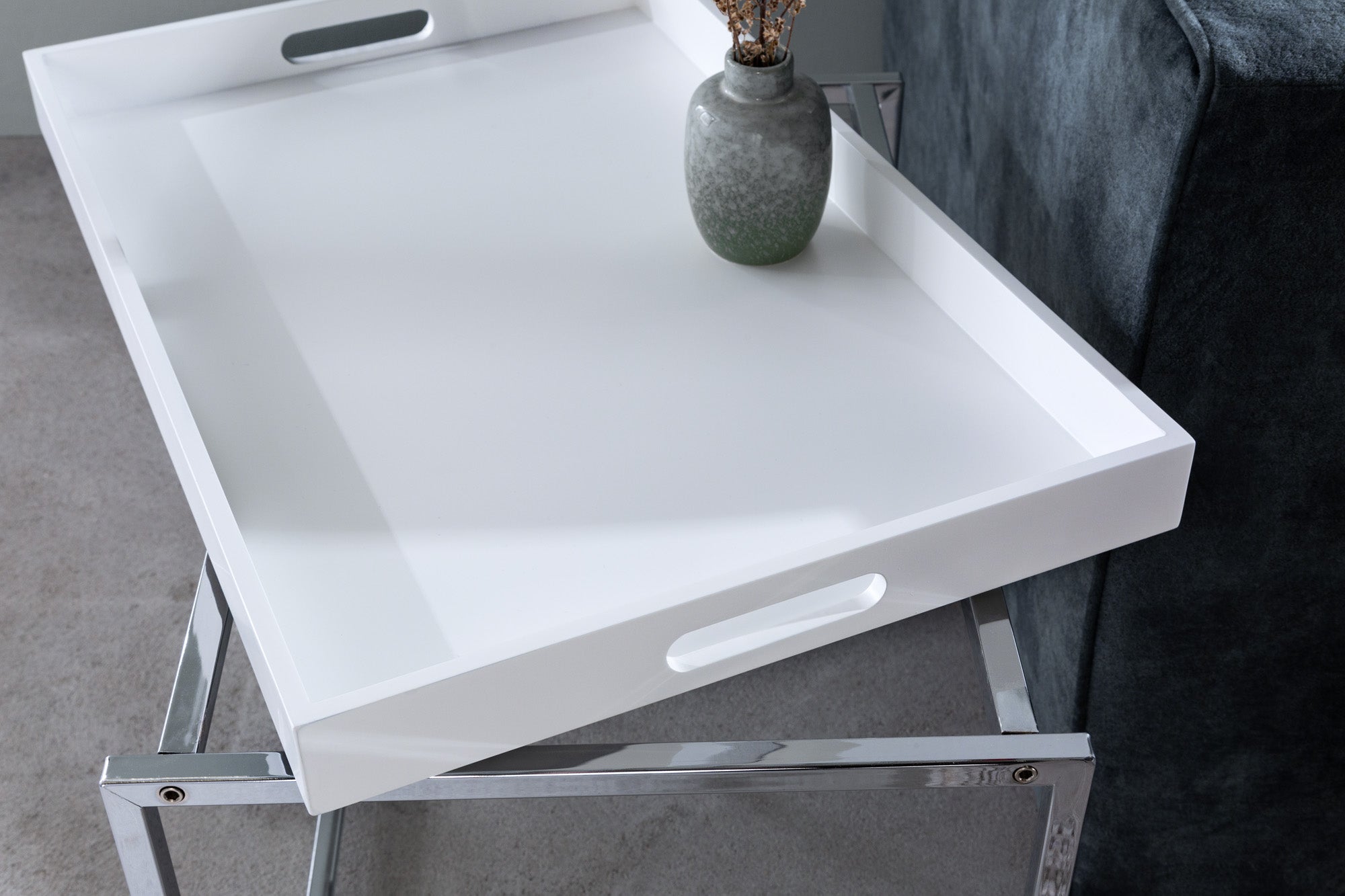 Moderna mesa de centro juego de 3 ELEMENTS 75cm blanco cromado tapa extraíble