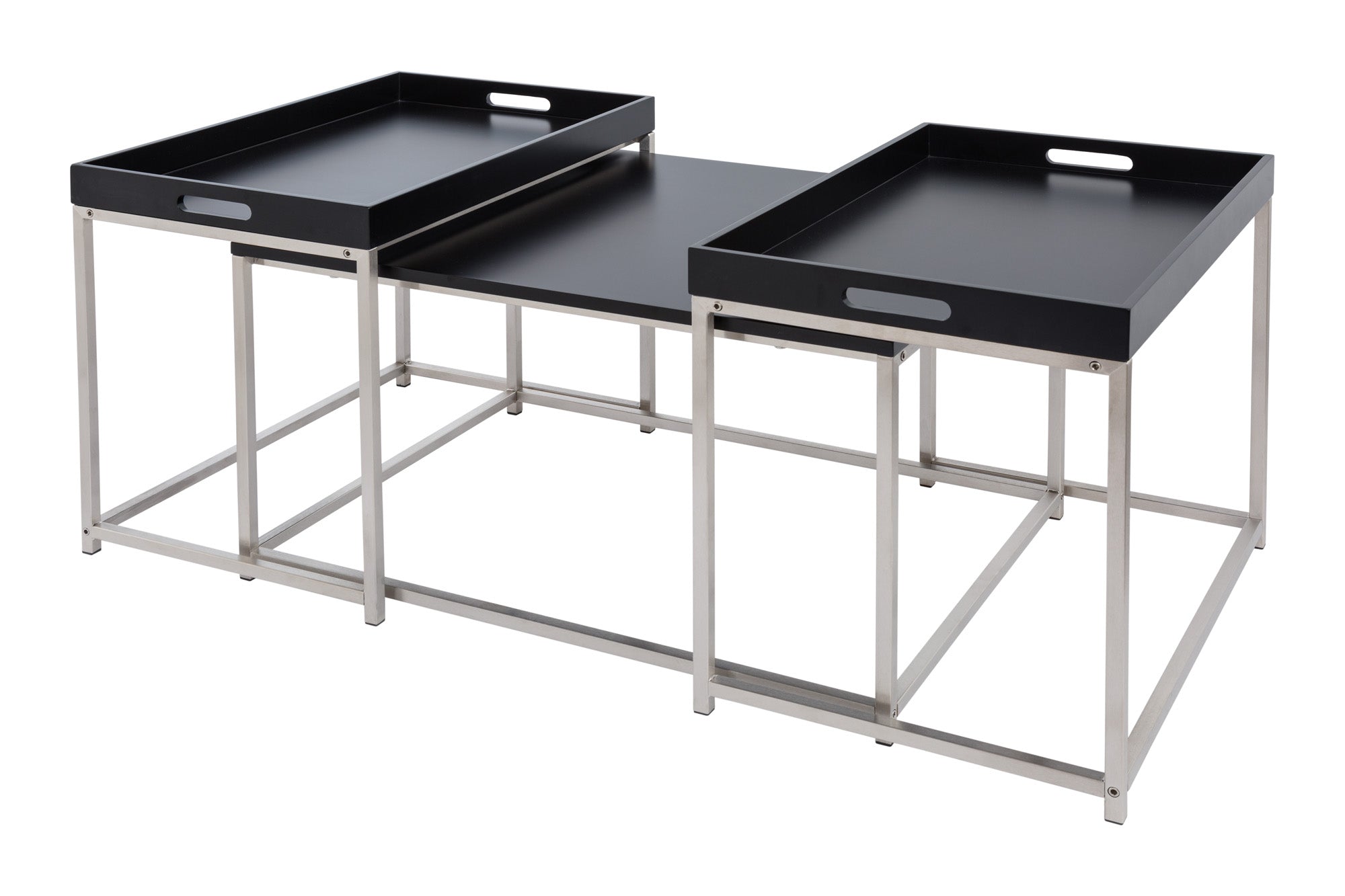 Moderna mesa de centro juego de 3 ELEMENTS 75cm tapa de acero negro extraíble