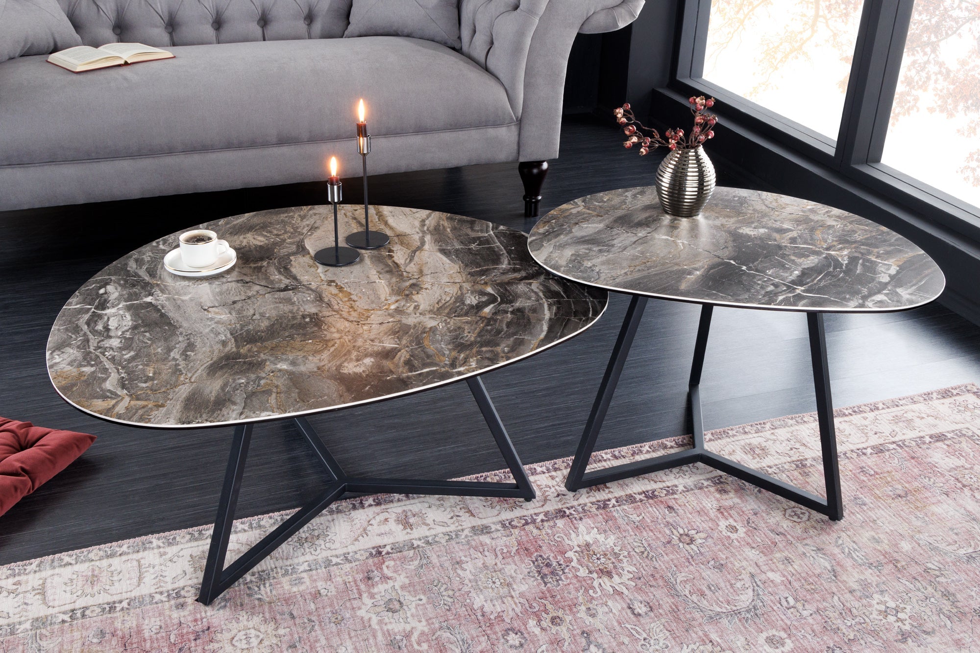MARAVILLOSA mesa de centro de cerámica moderna de 70 cm en mármol topo made in Italy