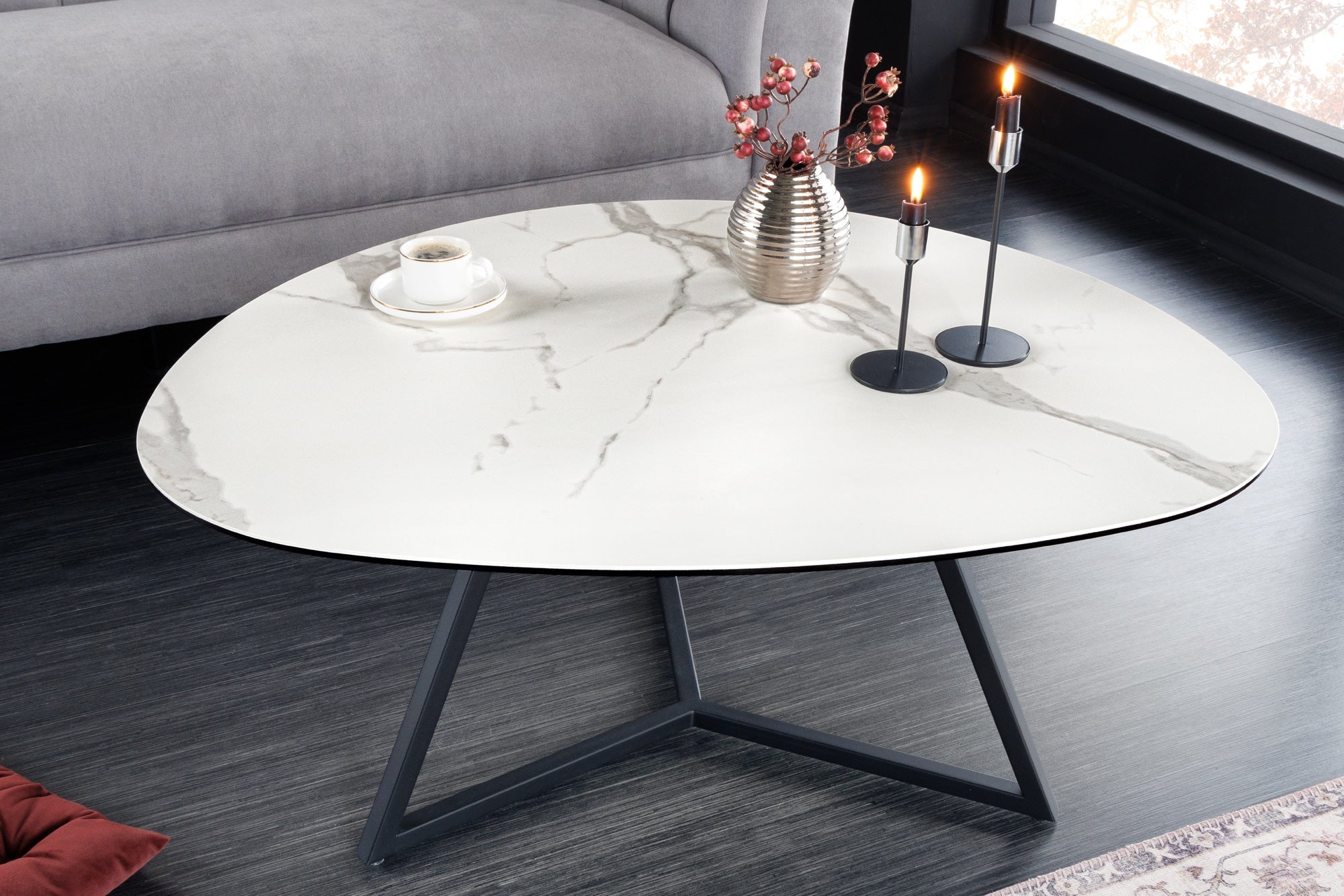 MARAVILLOSA mesa de centro moderna 90cm en cerámica mármol blanco made in Italy