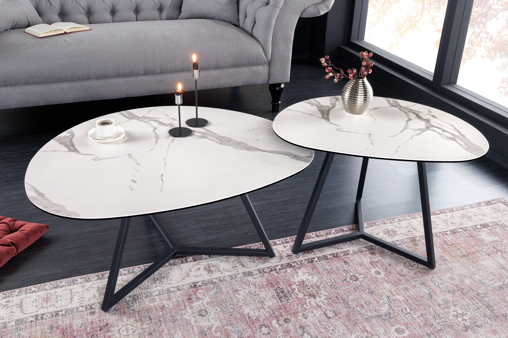 MARAVILLOSA mesa de centro moderna 90cm en cerámica mármol blanco made in Italy