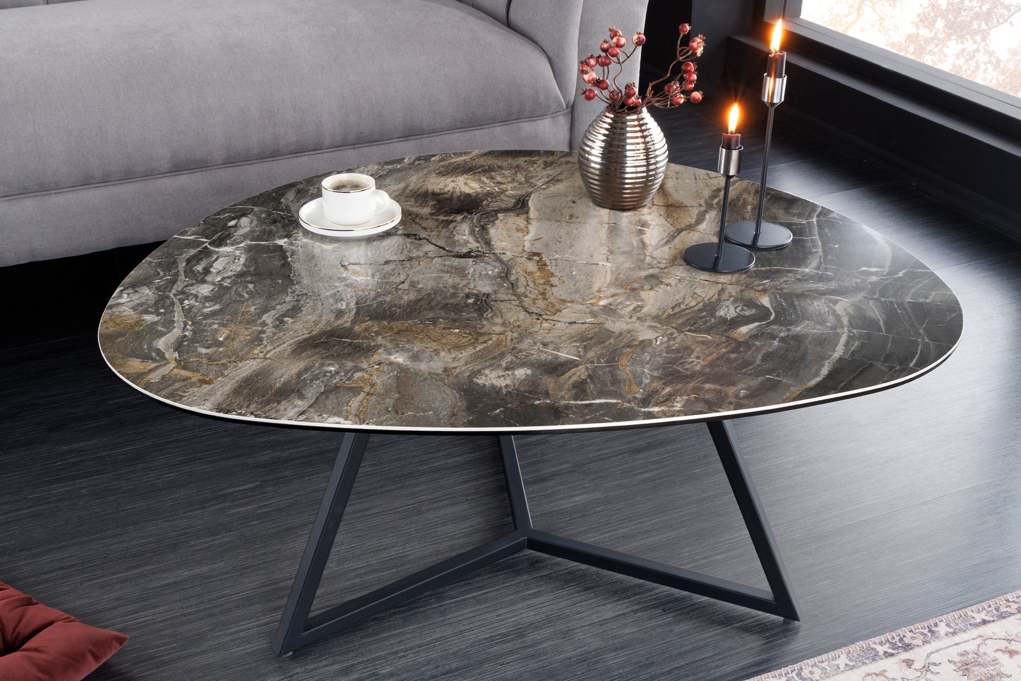 MARAVILLOSA mesa de centro de cerámica moderna de 90 cm en mármol topo made in Italy