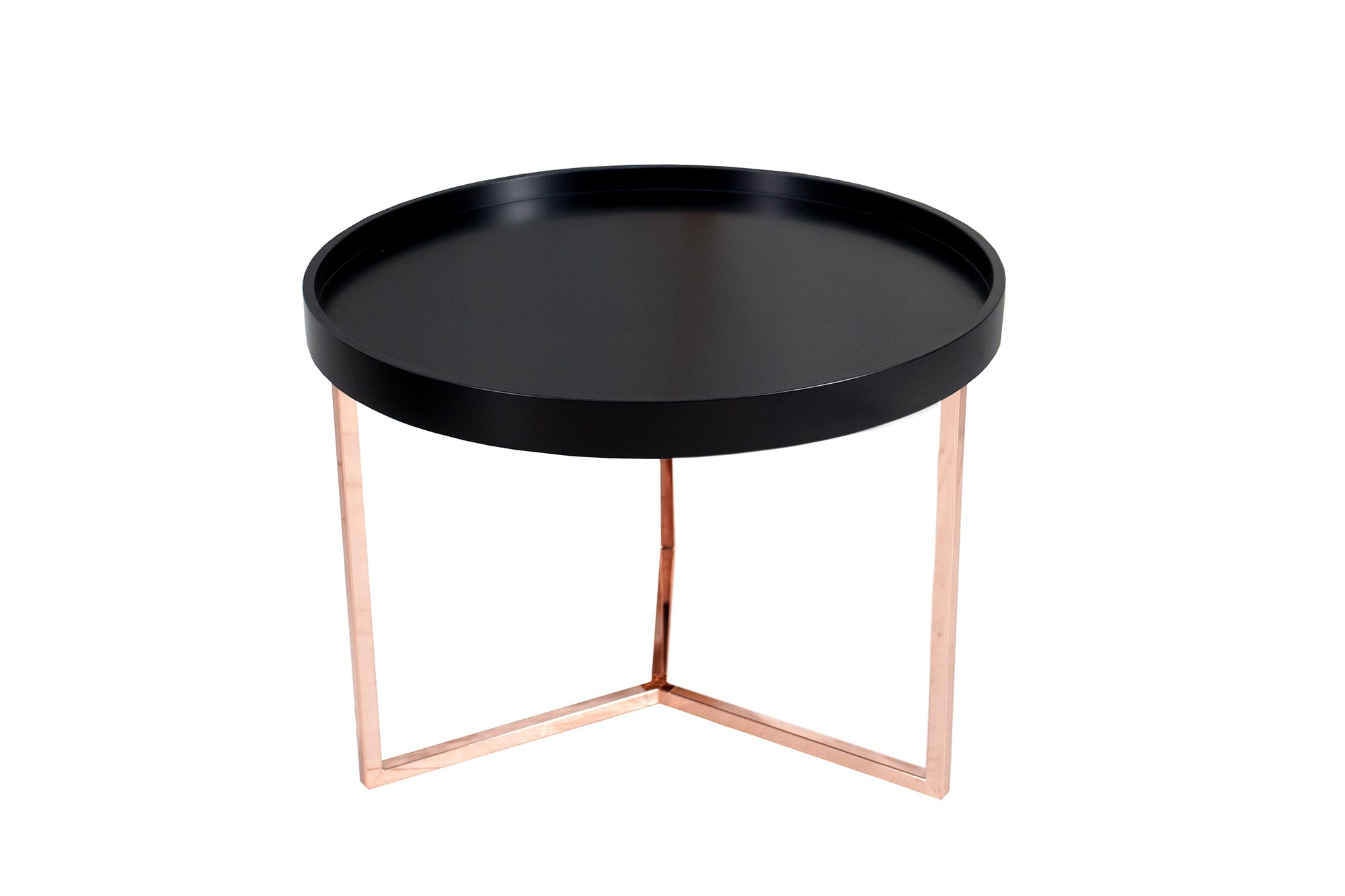 Extravagante mesa de centro redonda MODULAR de 60 cm en cobre negro mate con tapa