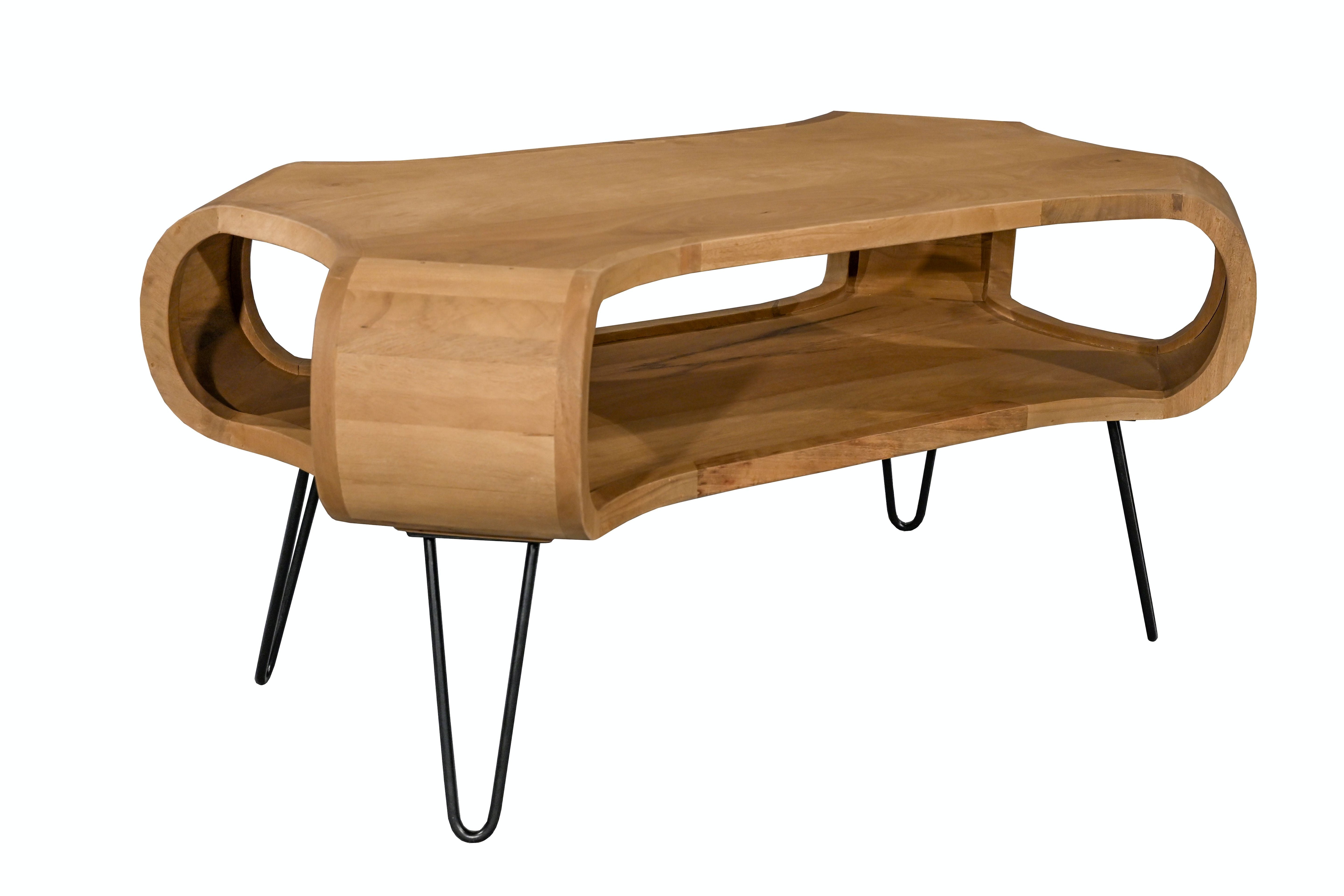 Table basse ORGANIC LIVING 100cm en bois de manguier finition crème naturelle avec pieds en épingle à cheveux
