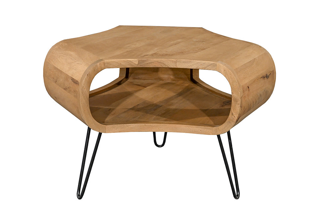 Table basse ORGANIC LIVING 70cm en bois de manguier finition crème naturelle avec pieds en épingle à cheveux