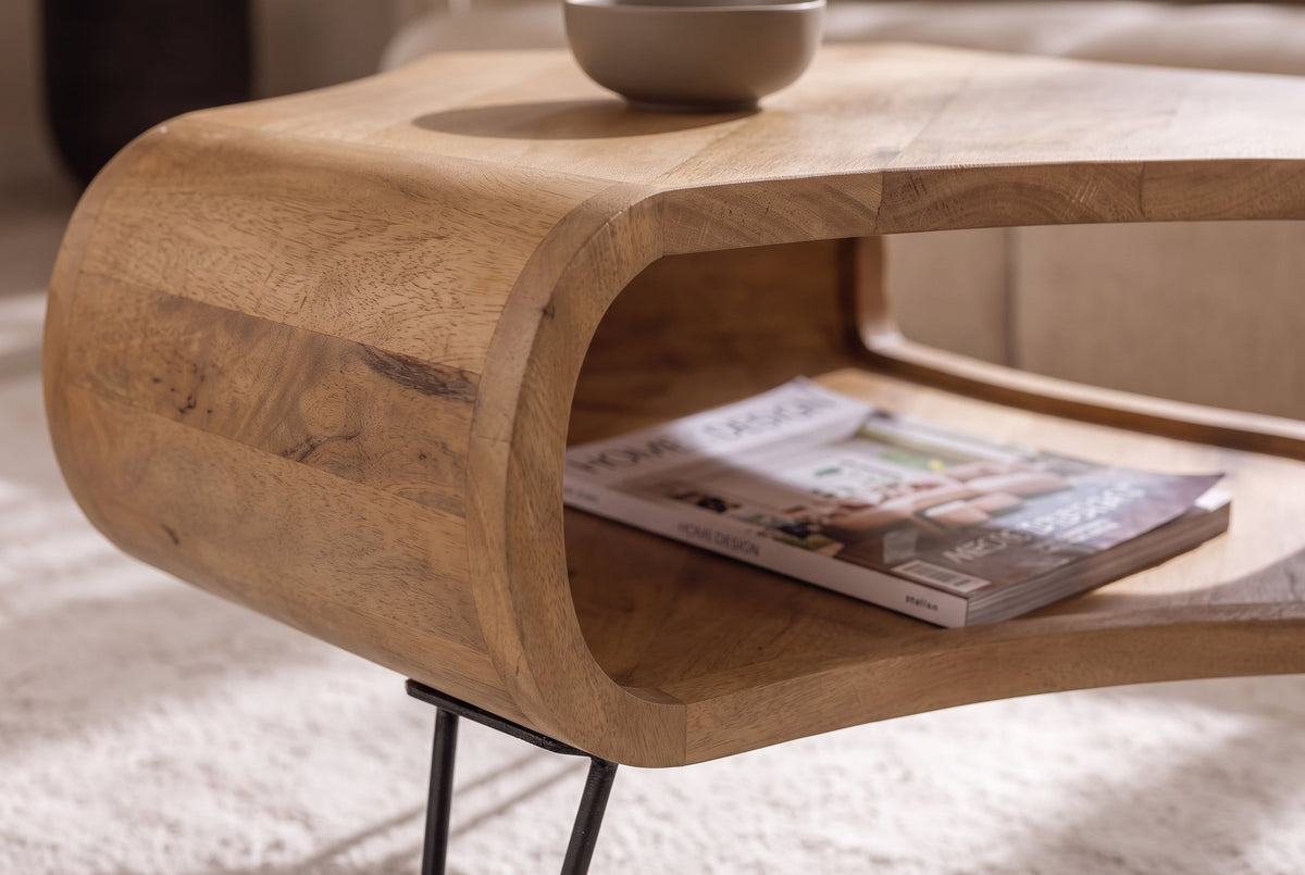 Table basse ORGANIC LIVING 70cm en bois de manguier finition crème naturelle avec pieds en épingle à cheveux