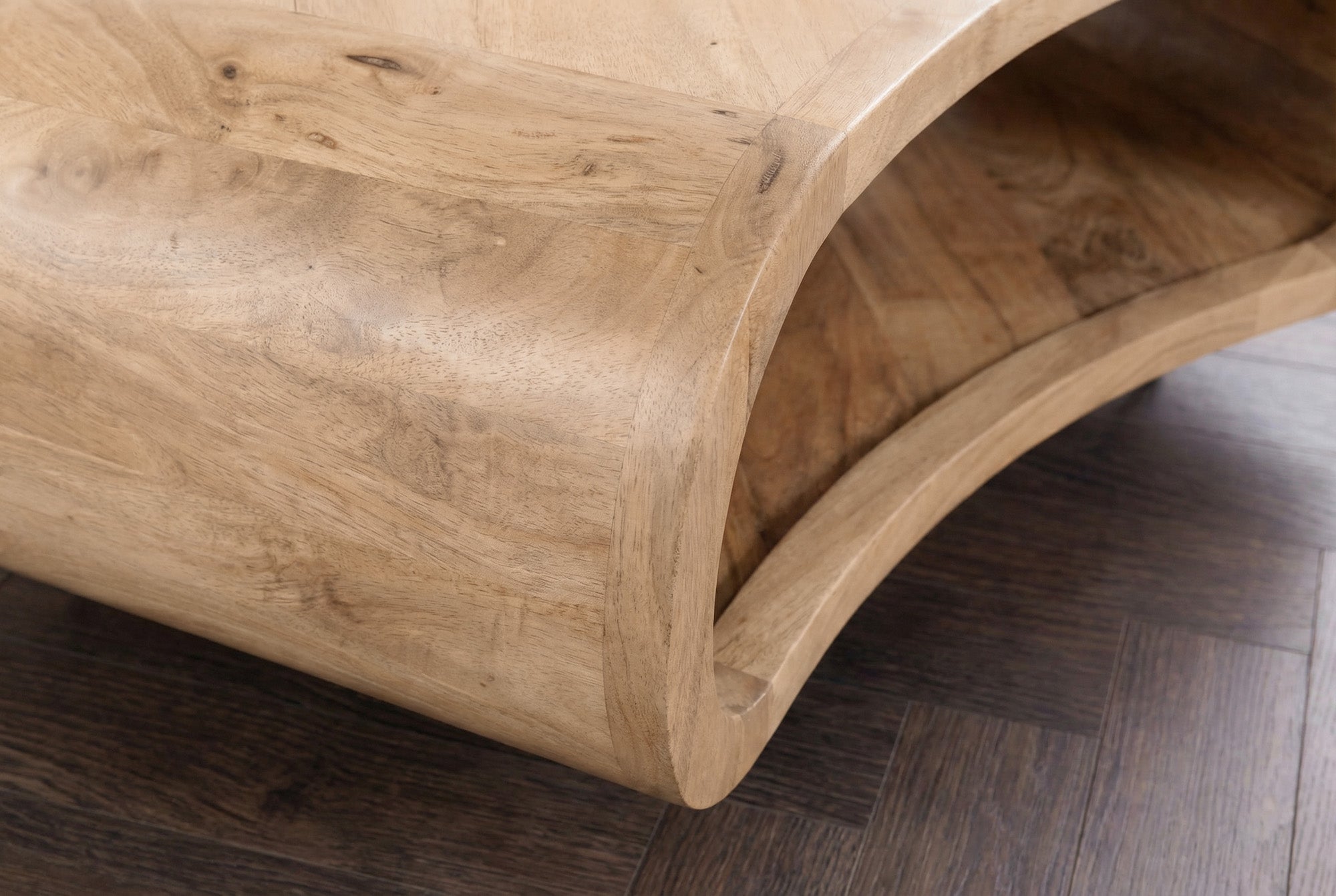 Table basse ORGANIC LIVING 70cm en bois de manguier finition crème naturelle avec pieds en épingle à cheveux