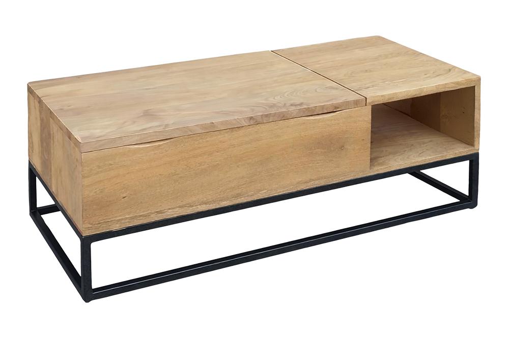 Table basse réglable en hauteur MAKASSAR FUNCTION 110cm en bois de manguier massif finition crème naturelle