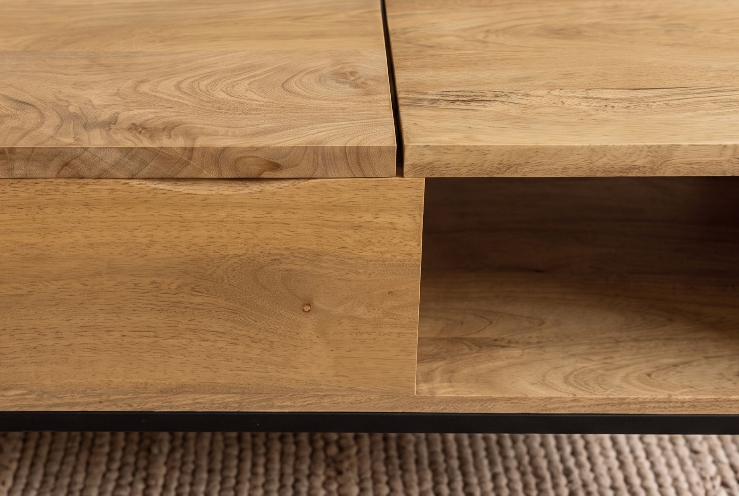 Table basse réglable en hauteur MAKASSAR FUNCTION 110cm en bois de manguier massif finition crème naturelle