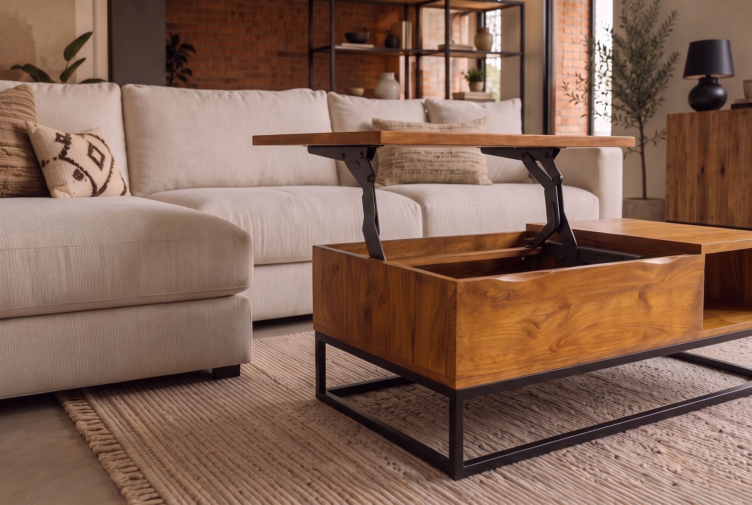 Table basse réglable en hauteur MAKASSAR FUNCTION 110cm en manguier marron finition miel