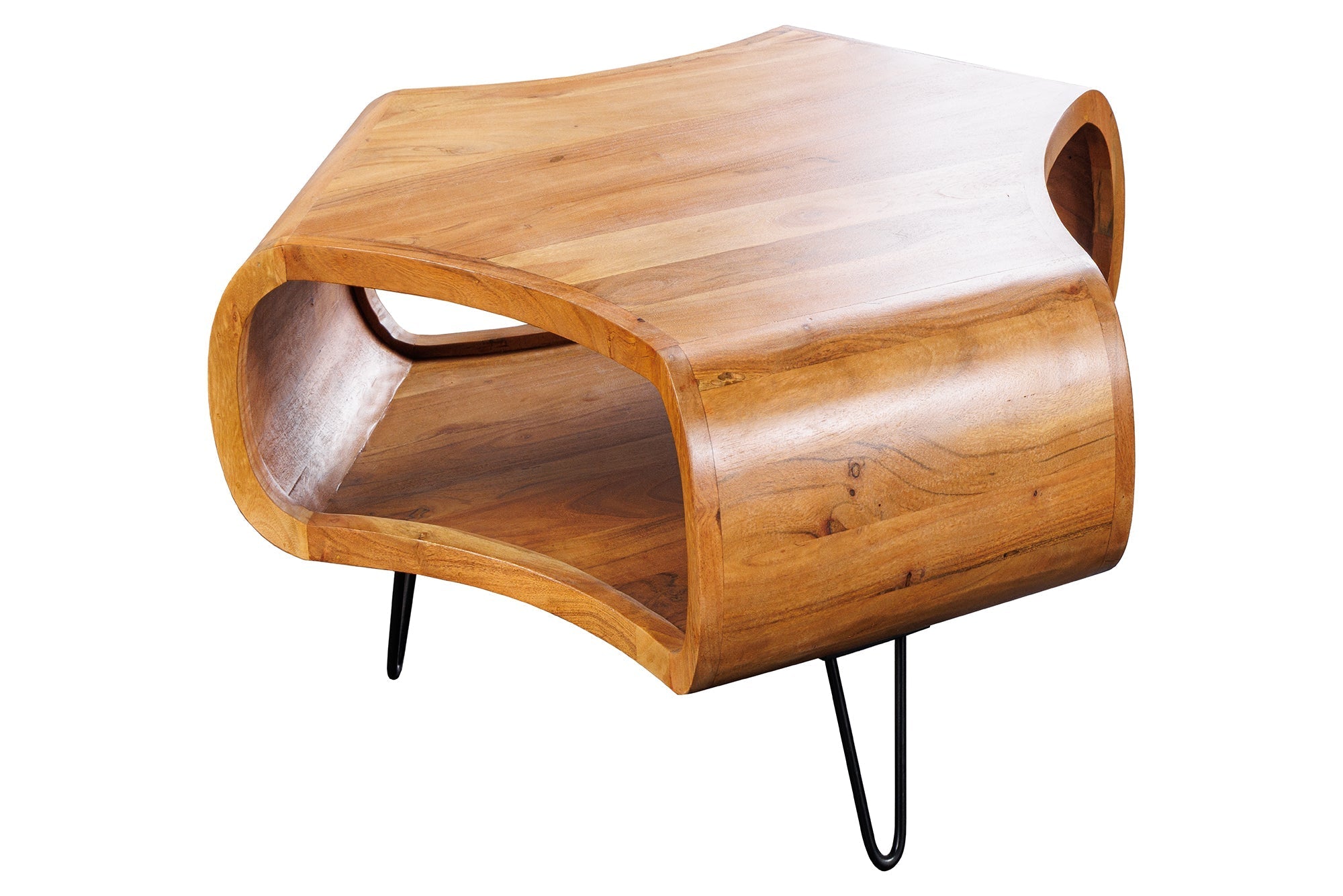 Table basse rétro ORGANIC LIVING 70cm bois massif d’acacia marron finition miel espace de rangement