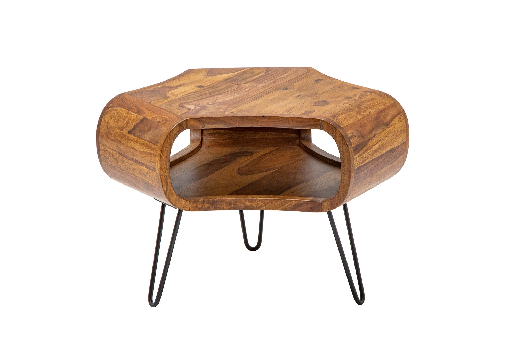 Table basse rétro ORGANIC LIVING 70cm bois massif sheesham marron finition pierre espace de rangement