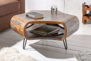 Table basse rétro ORGANIC LIVING 80cm finition fumée grise pieds épingles en bois massif de palissandre de Sheesham