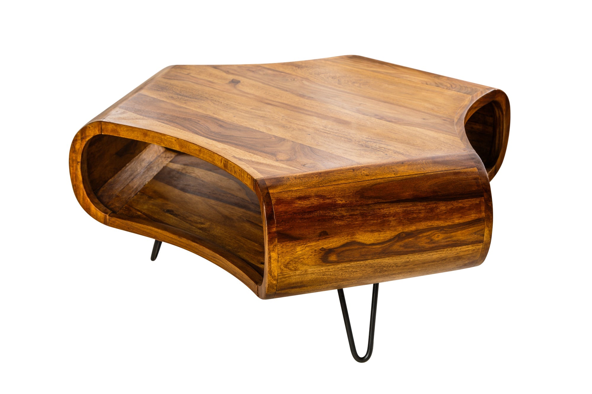 ORGANIC LIVING mesa de centro retro 90cm marrón Sheesham madera maciza acabado piedra espacio de almacenamiento