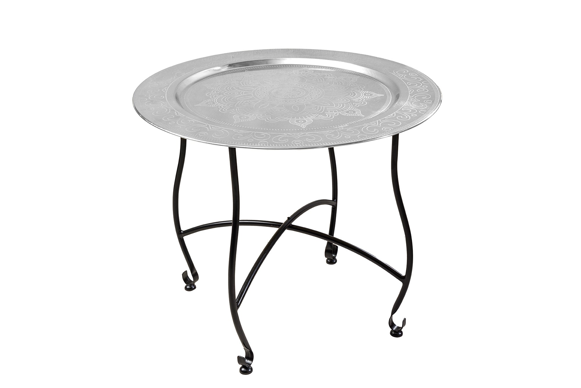 MARRAKESH Mesa de centro redonda plateada de 60 cm con tablero plegable extraíble