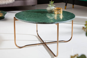 Table basse ronde NOBLE 65cm marbre vert plateau amovible pliable métal doré