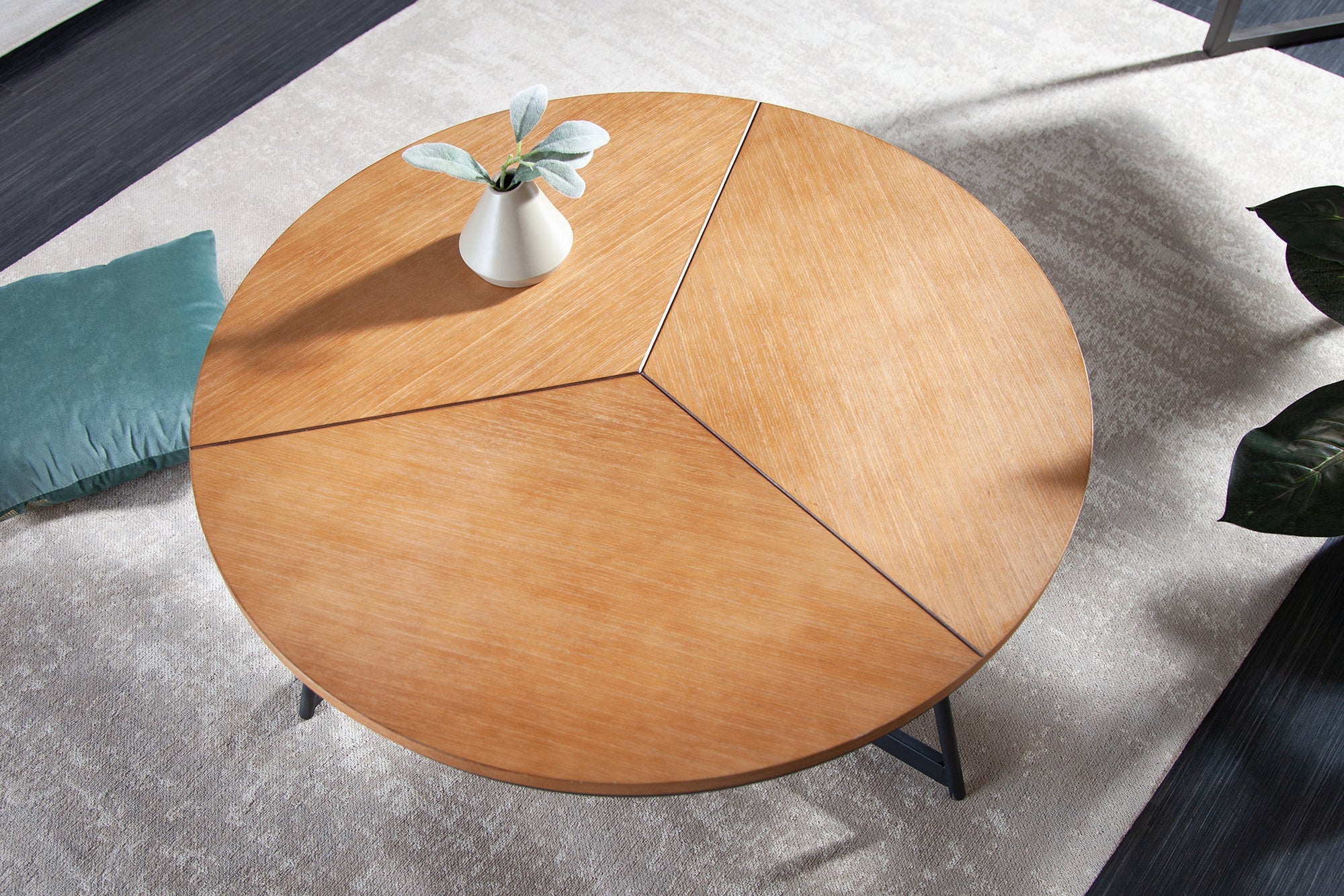 Mesa de centro redonda OAK ELEGANCE 80cm diseño madera roble estructura metal negro