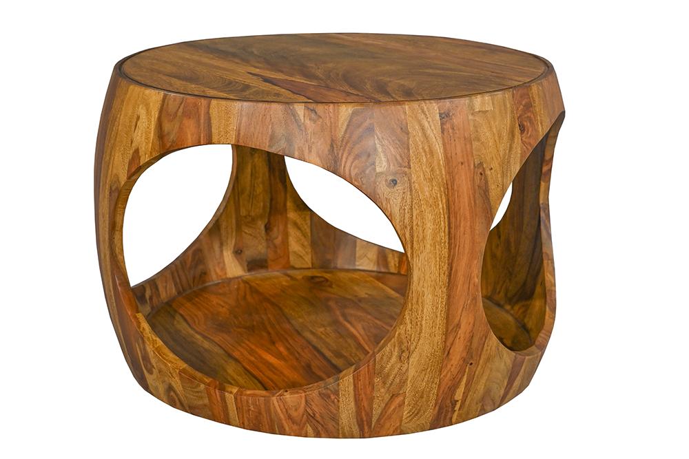Table basse ronde ORGANIC LOOP 60cm finition pierre marron bois de Sesham