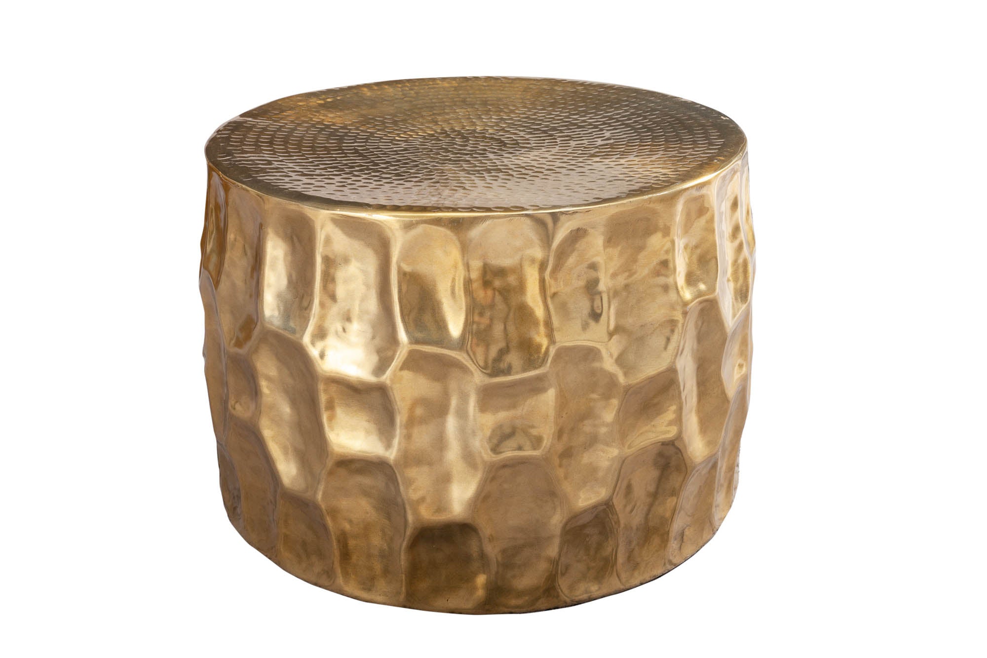 Mesa de centro redonda ORGANIC ORIENT 55cm metal dorado martillado diseño 3D hecho a mano