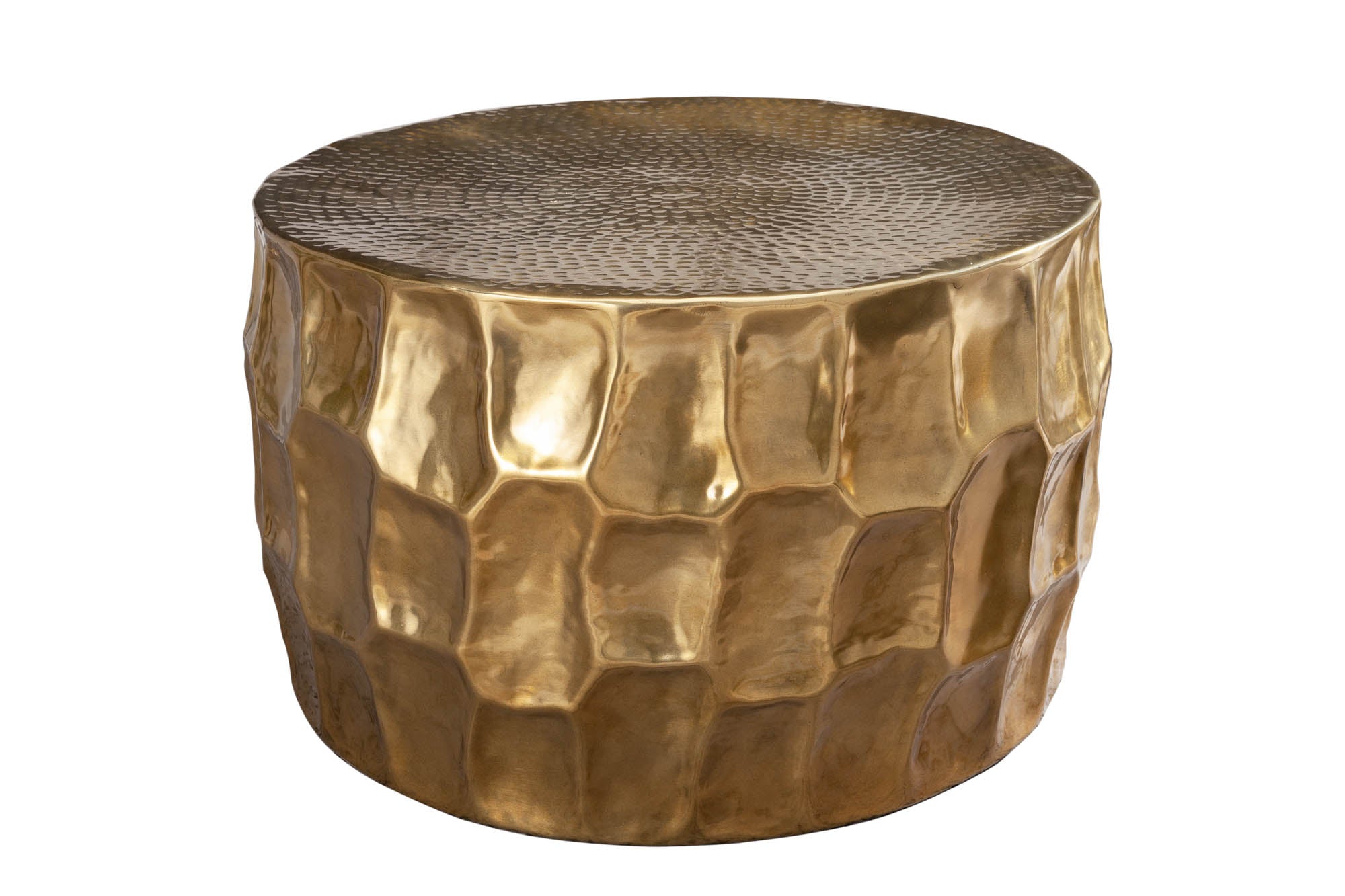 ORGANIC ORIENT mesa de centro redonda 70cm metal dorado martillado hecho a mano diseño 3D