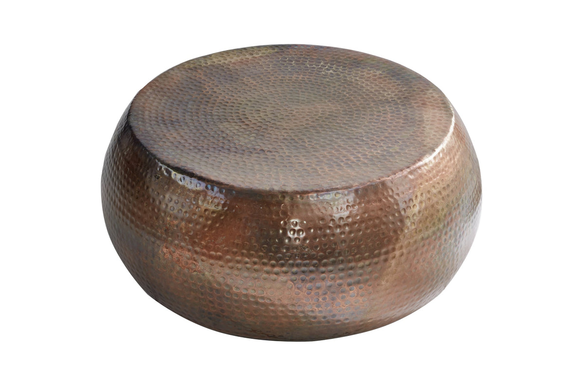 Table basse ronde ORIENT 80cm cuivre flammé métal martelé design fait main