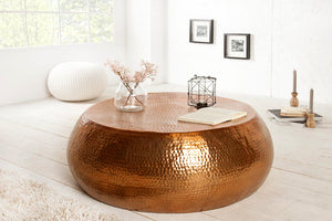 Table basse ronde ORIENT 80cm cuivre métal aluminium martelé design fait main