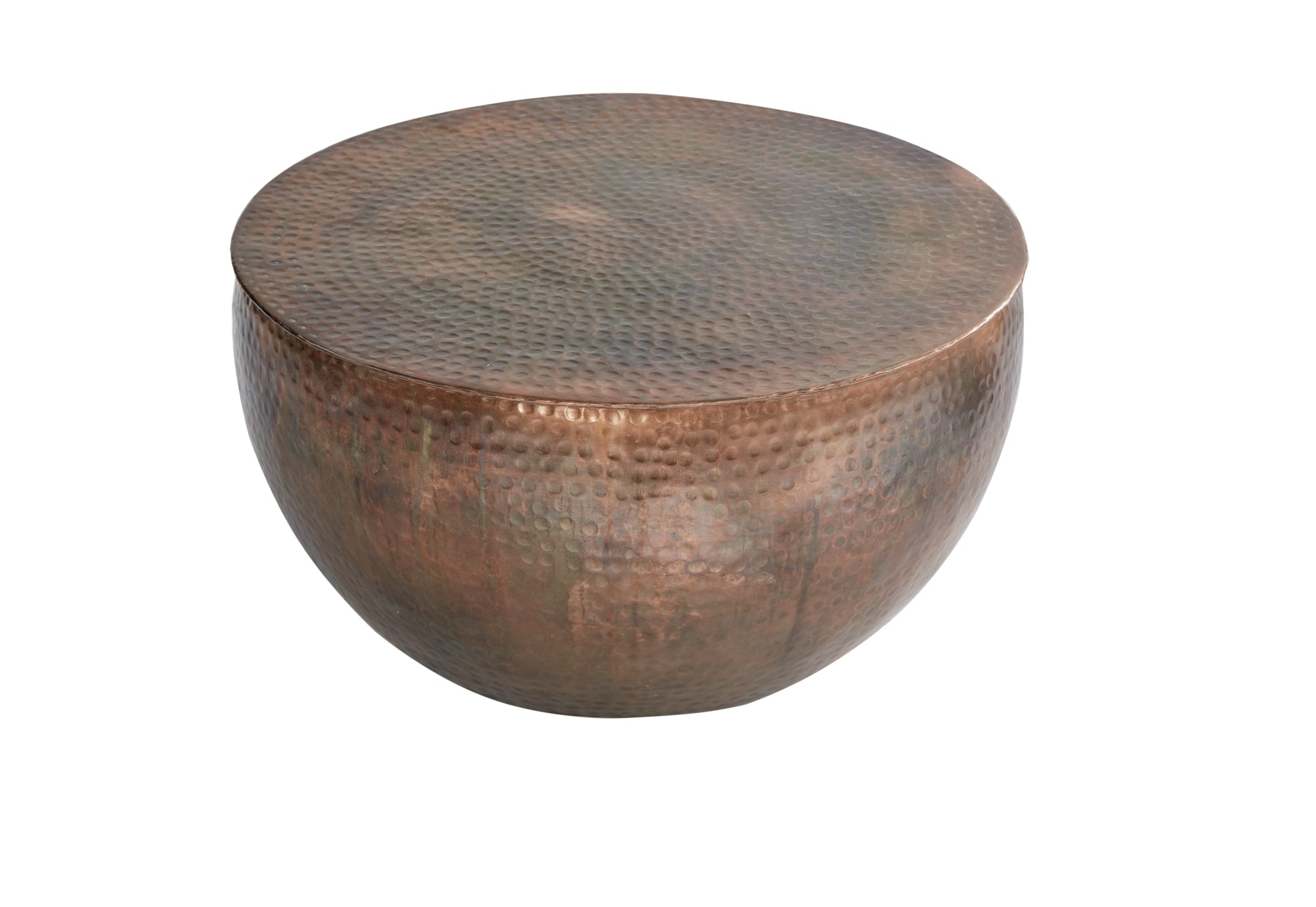 ORIENT II Mesa de centro redonda de 60 cm de metal flameado de cobre martillado hecho a mano