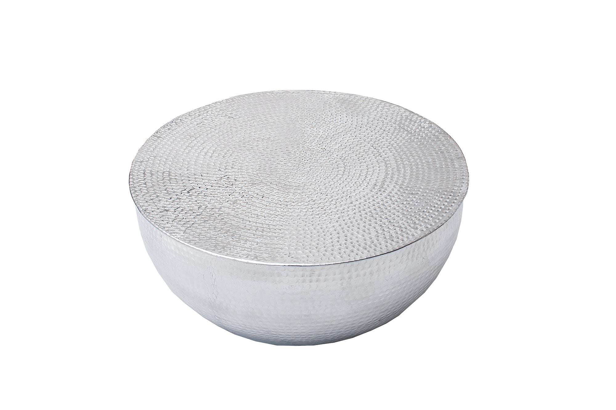 Mesa de centro redonda ORIENT II 60cm aluminio plateado martillado diseño artesanal
