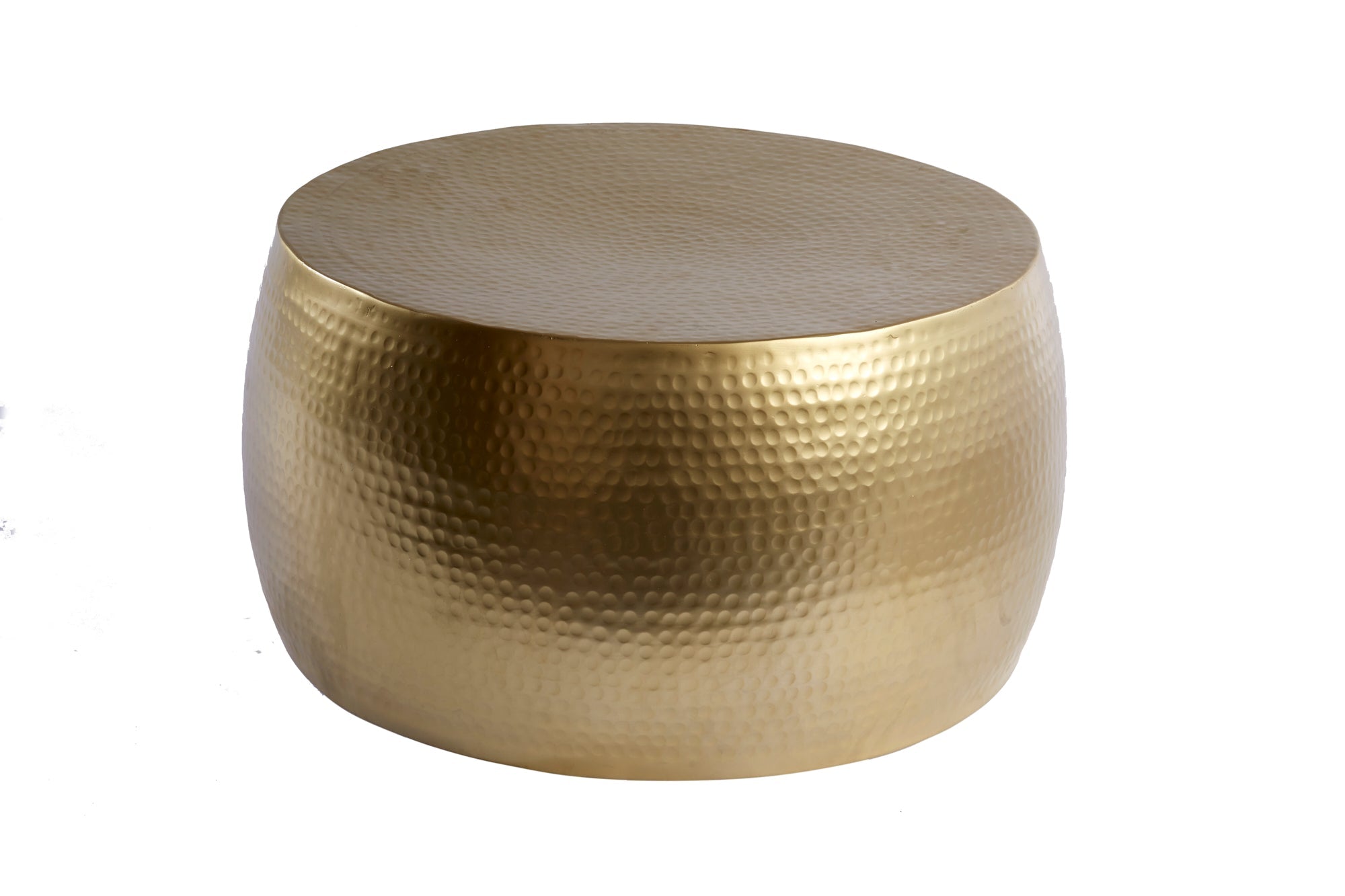 ORIENT III Mesa de centro redonda de 60 cm en metal dorado martillado, diseño artesanal